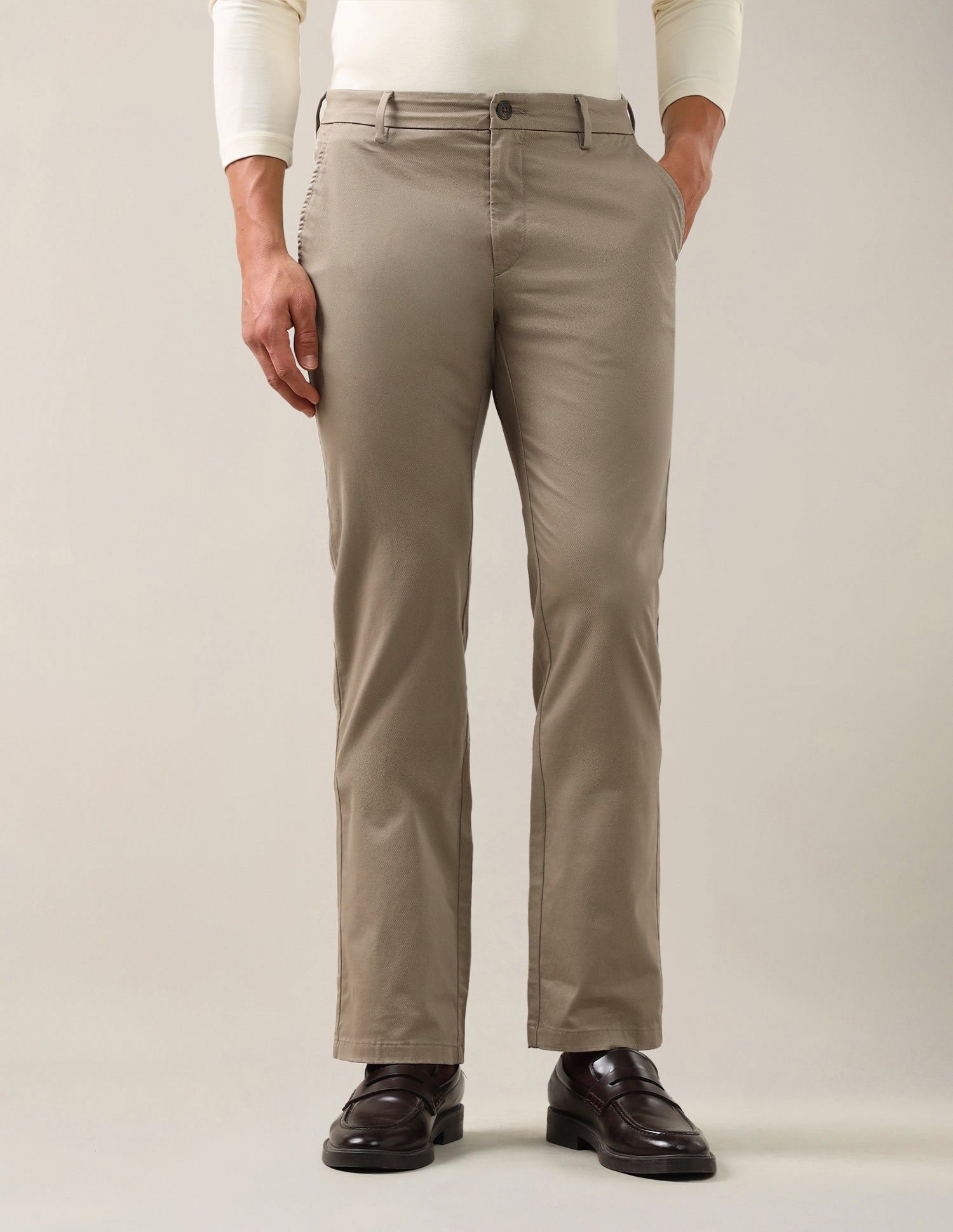 Satin Riley Straight Fit Trousers Khaki - U.S. Polo Assn. India | Large