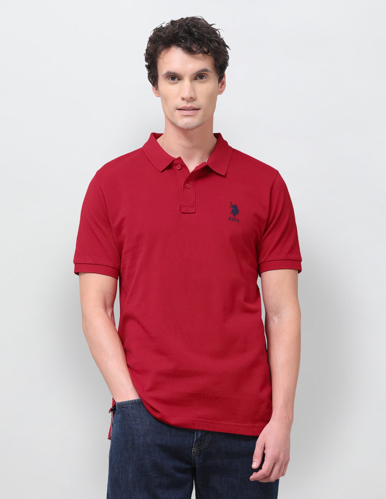 Solid Slim Fit Polo Shirt Red - U.S. Polo Assn. India | Large