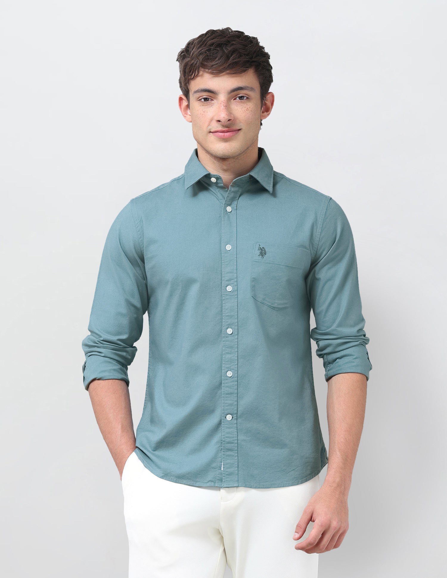 Tailored Fit Oxford Shirt Teal - U.S. Polo Assn. India | Large