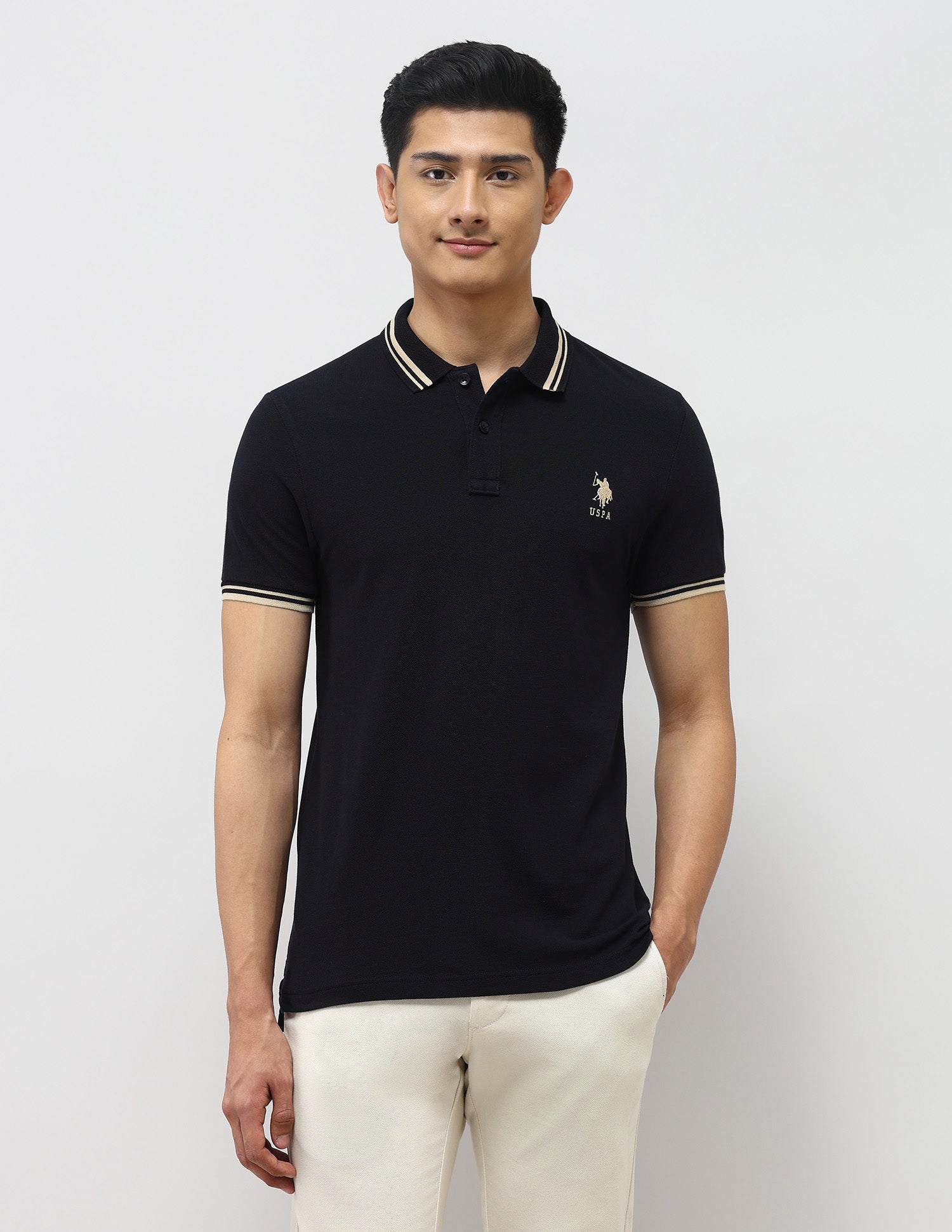 Pure Cotton Muscle Fit Polo Shirt Navy - U.S. Polo Assn. India | Large
