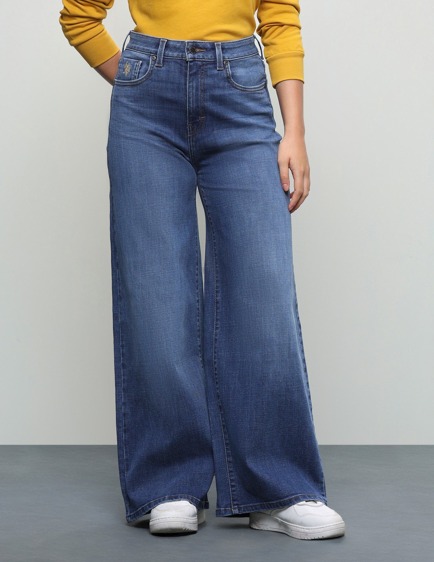 High Rise Ultra Wideleg Fit Jeans Dark Blue - U.S. Polo Assn. India | Large
