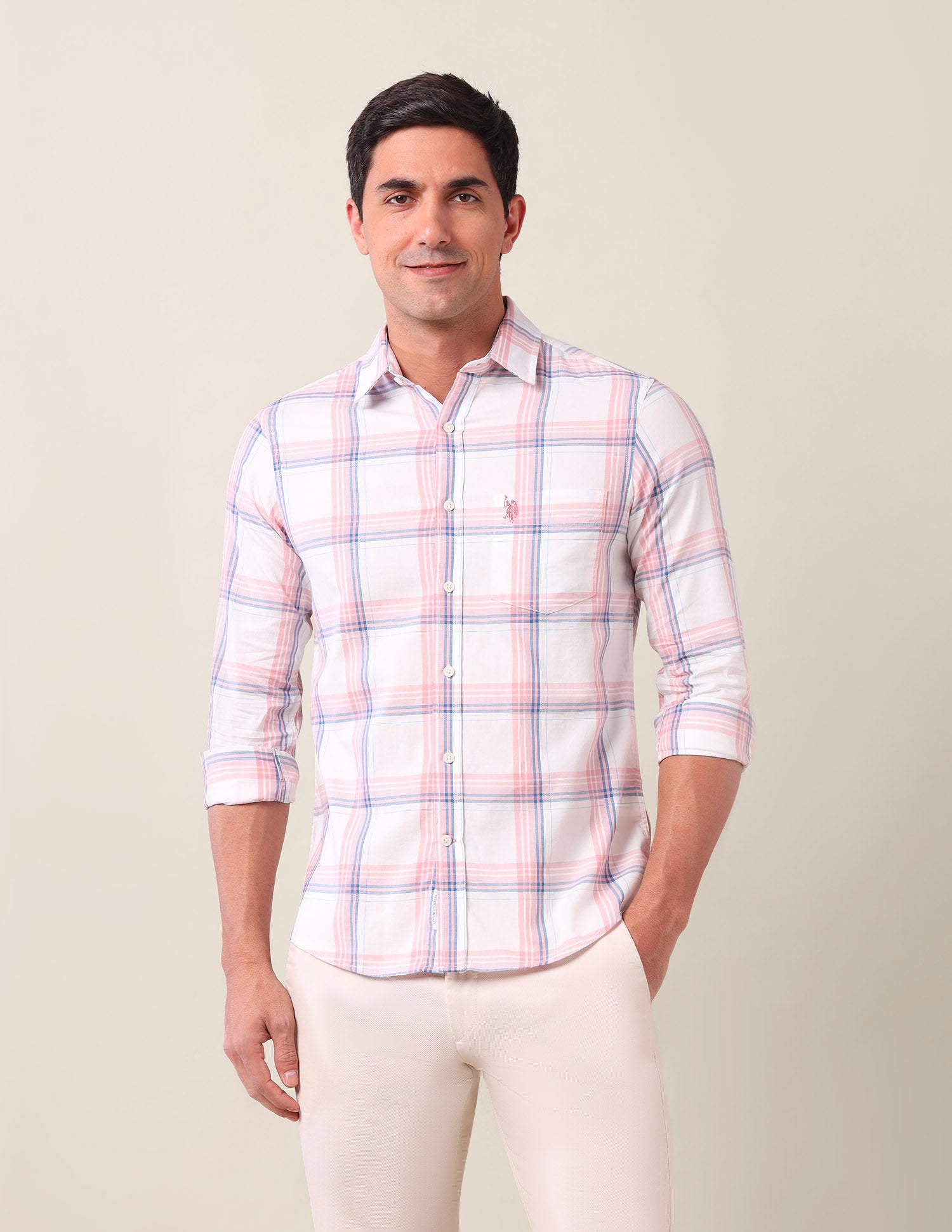 Tailored Fit Dupplin Checked Shirt Light Pink - U.S. POLO ASSN. | Large