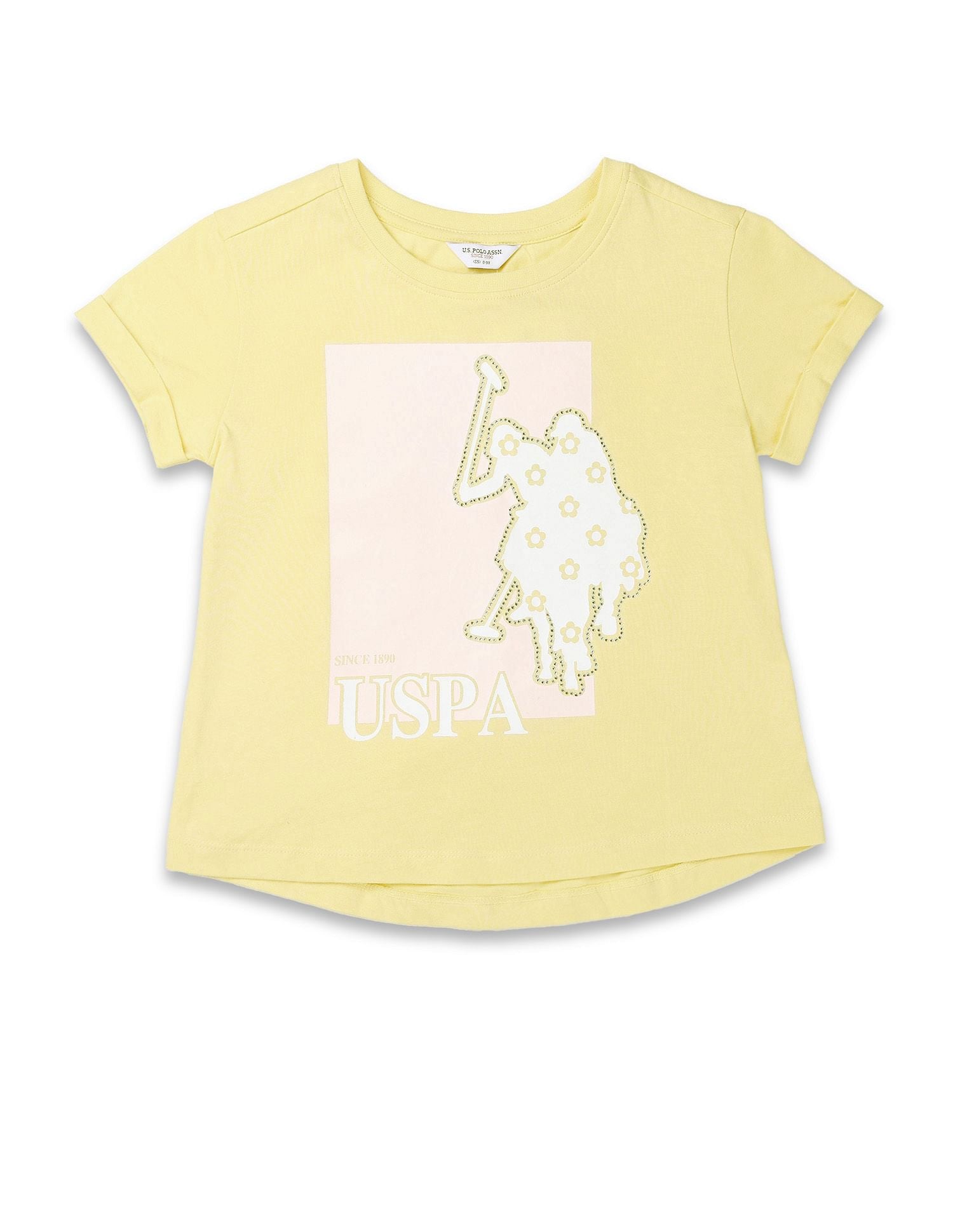 Girls Stud Detailed Relaxed Fit T-Shirt Yellow - U.S. POLO ASSN. | Large