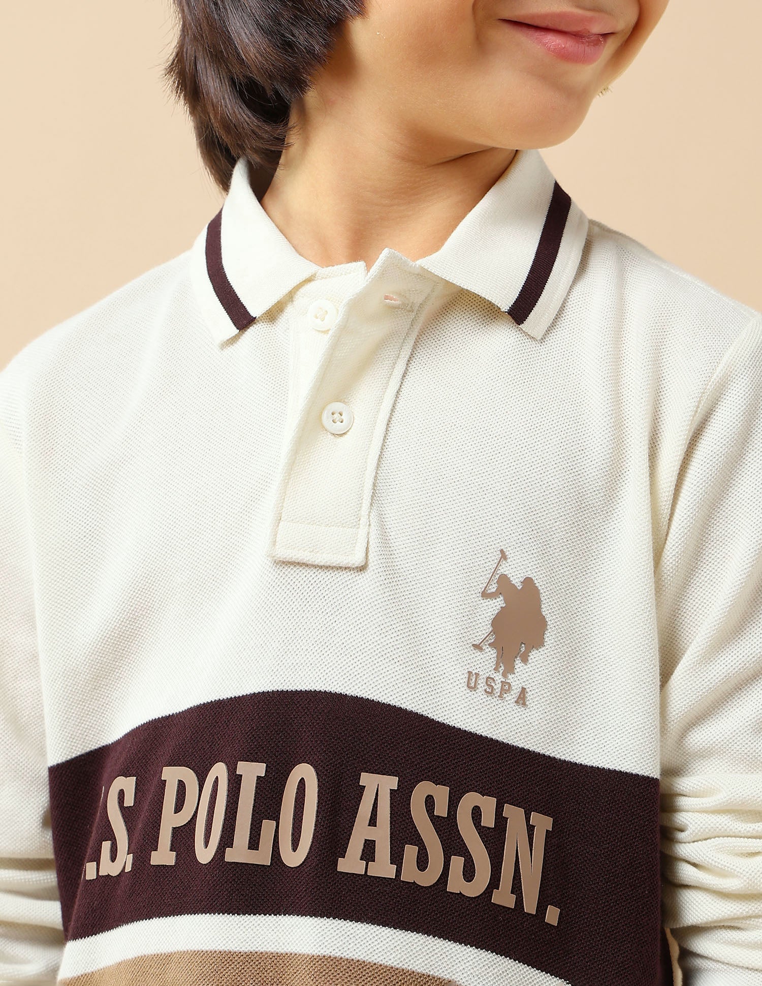 Boys Brand Printed Regular Fit Polo Shirt Off White - U.S. POLO ASSN. | Large