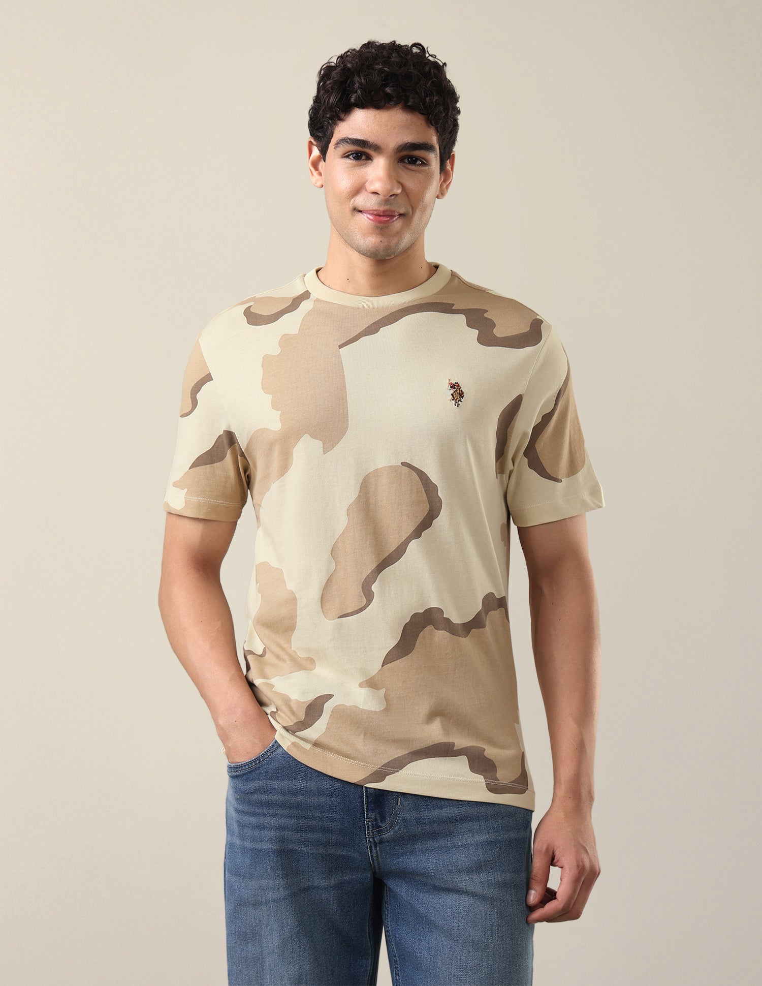 All-Over Printed Relaxed Fit T-Shirt Ecru - U.S. Polo Assn. India | Large