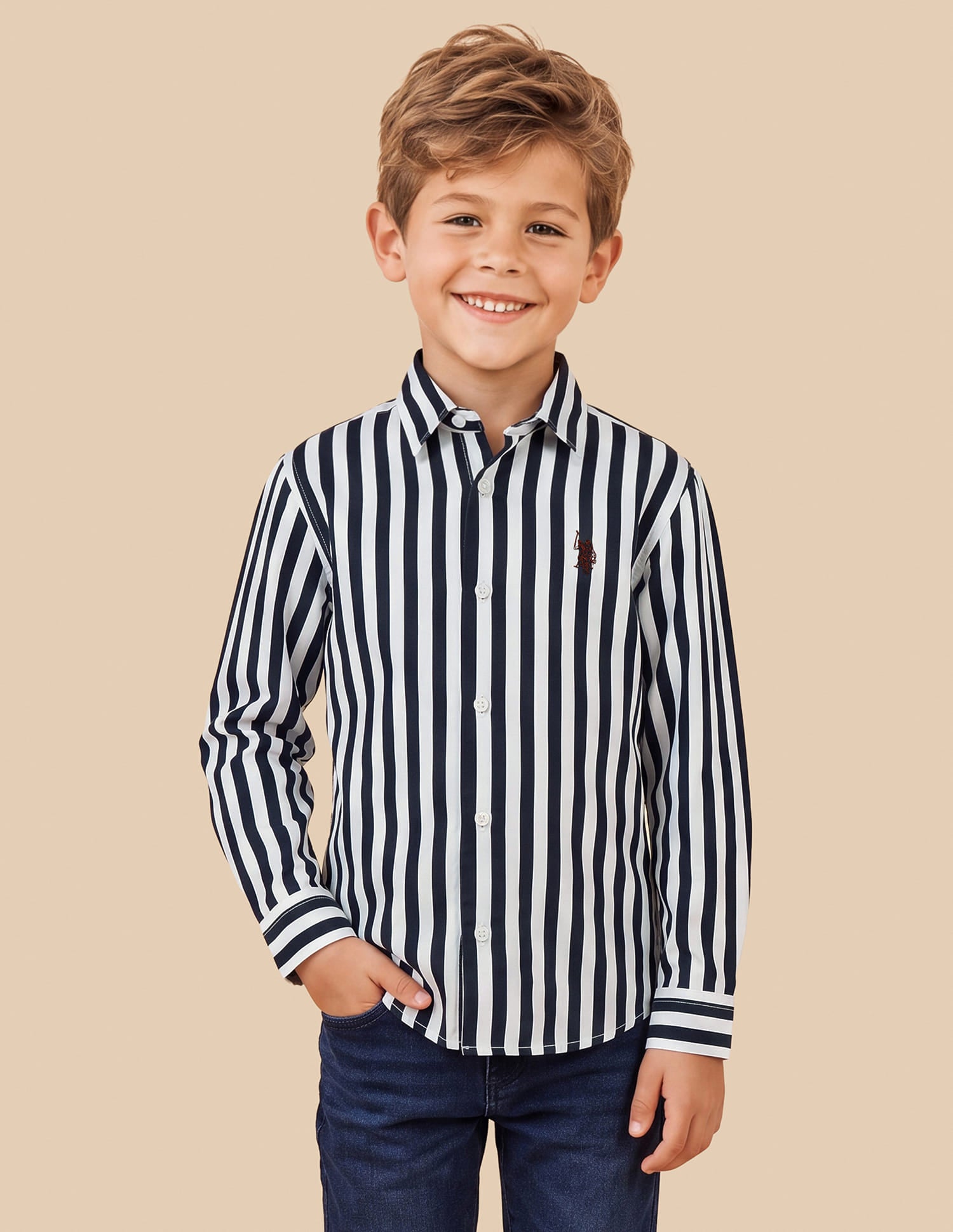 Vertical Striped Regular Fit Shirt Blue - U.S. Polo Assn. India | Large