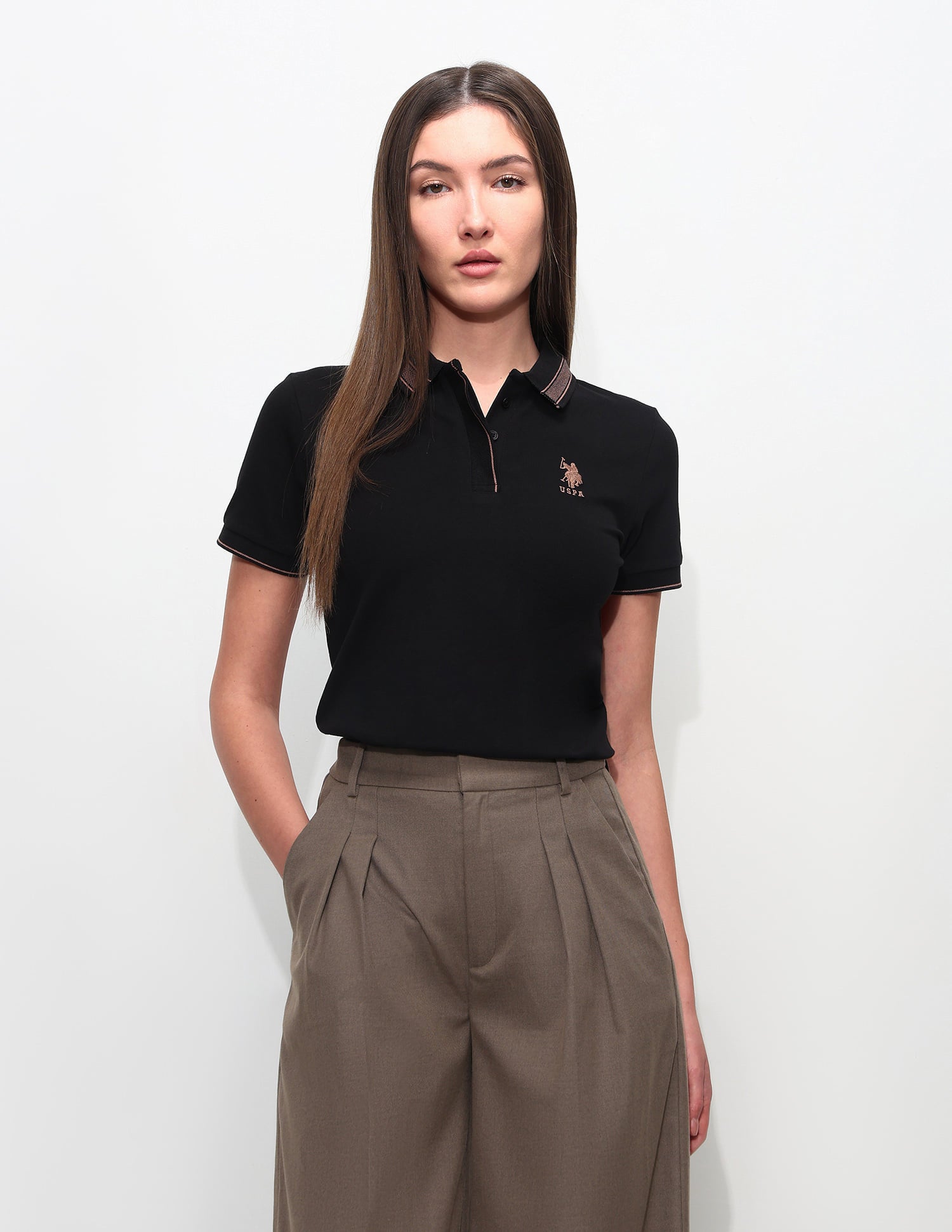 Regular Fit Solid Polo Shirt Black - U.S. Polo Assn. India | Large