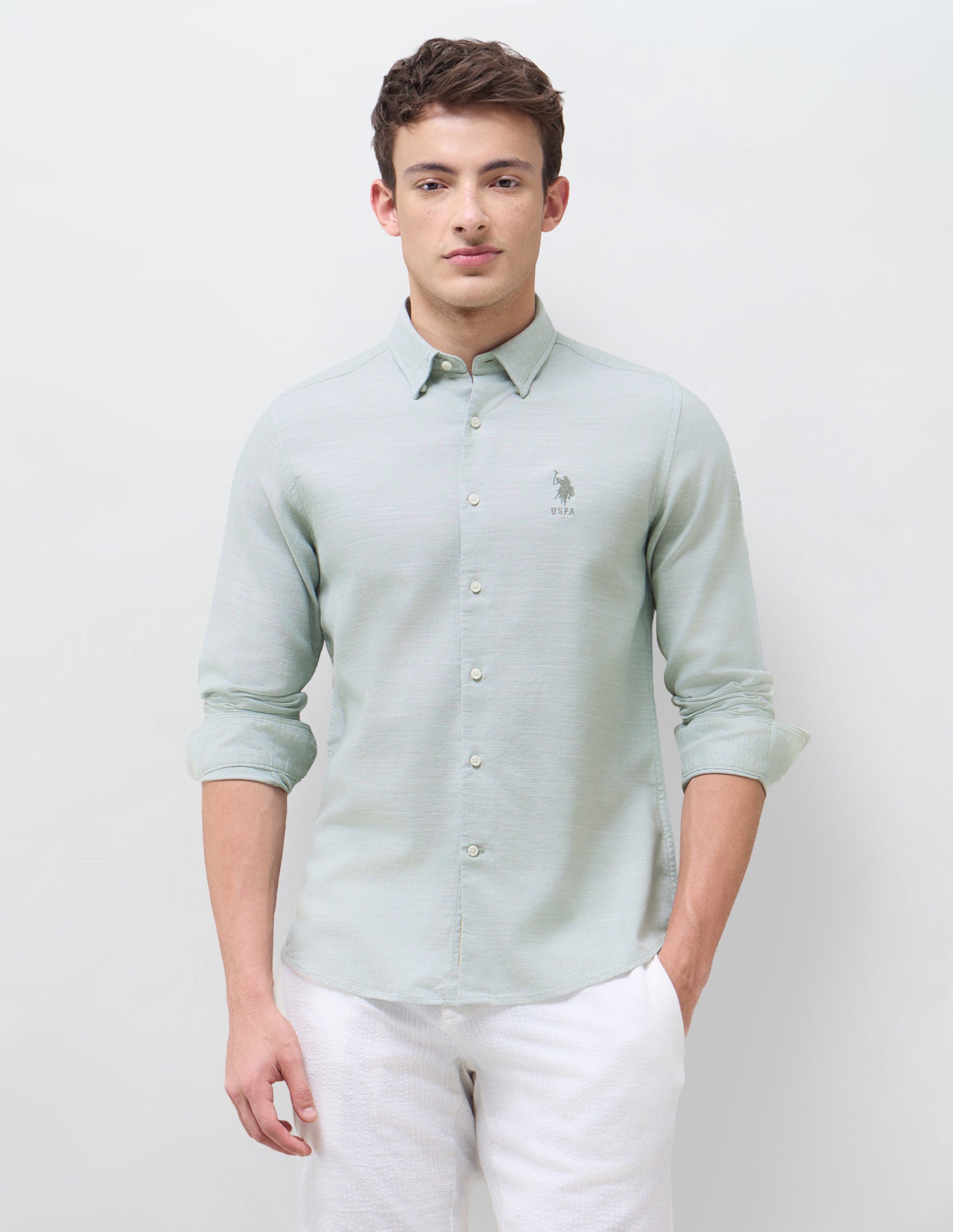 Solid Seersucker Shirt Green - U.S. Polo Assn. India | Large