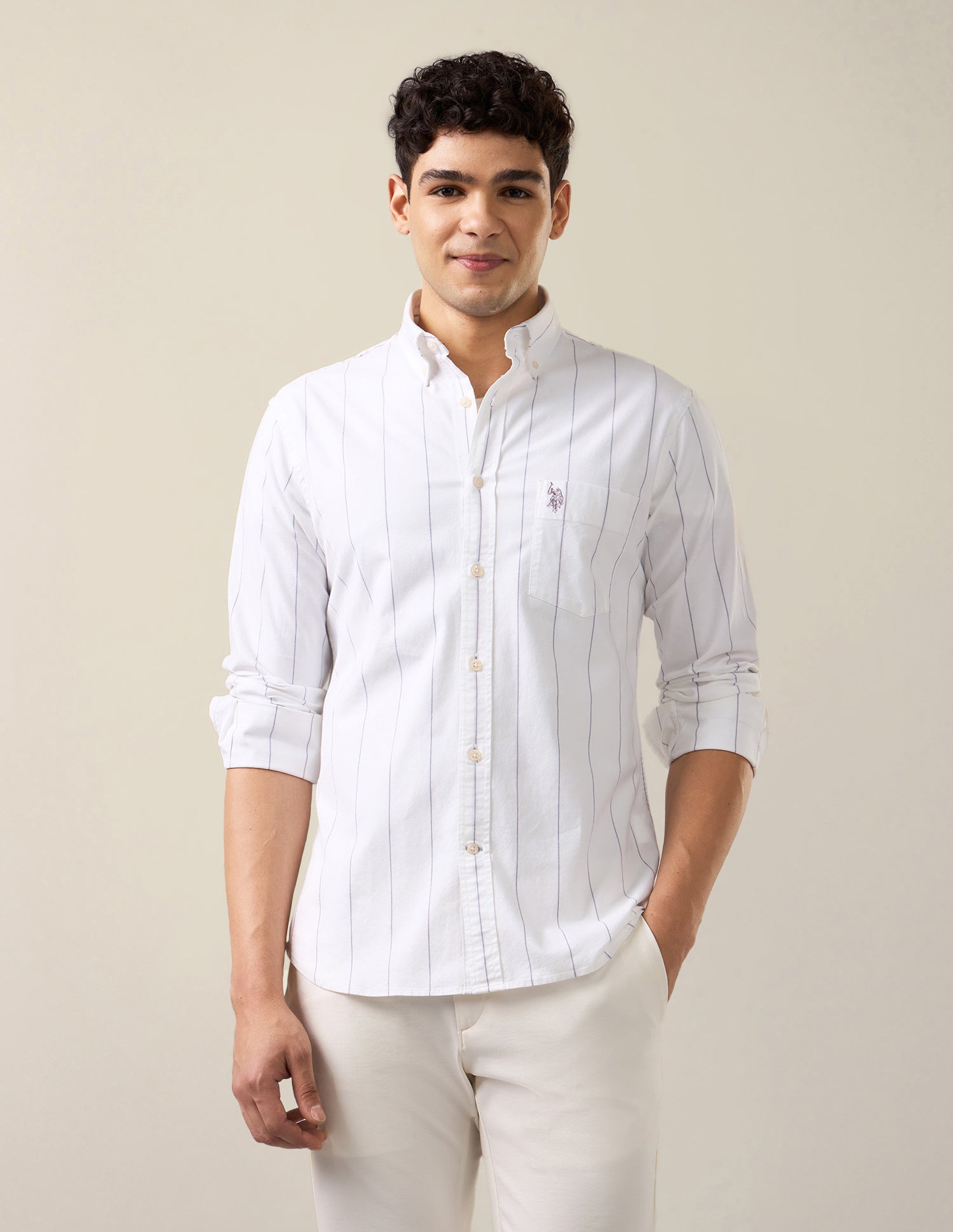 Vertical Striped Oxford Shirt Purple - U.S. Polo Assn. India | Large