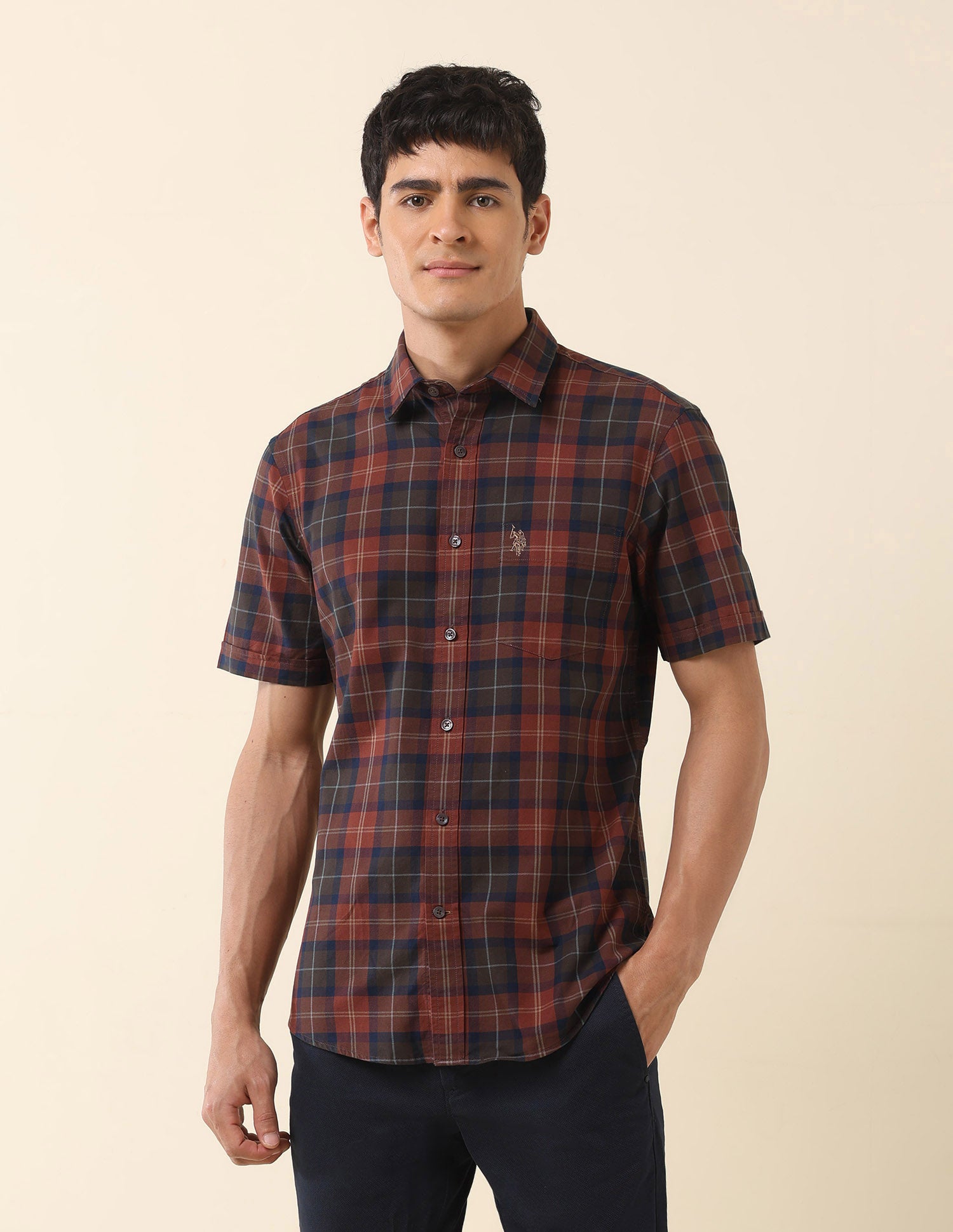 Tailored Fit Tartan Checked Shirt Rust - U.S. Polo Assn. India | Large