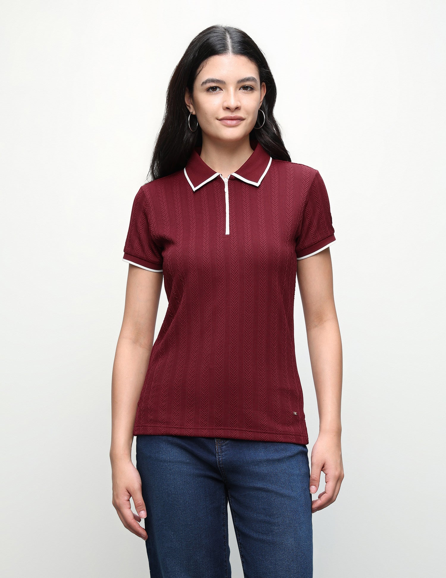 Textured Zipper Polo Shirt Maroon - U.S. Polo Assn. India | Large