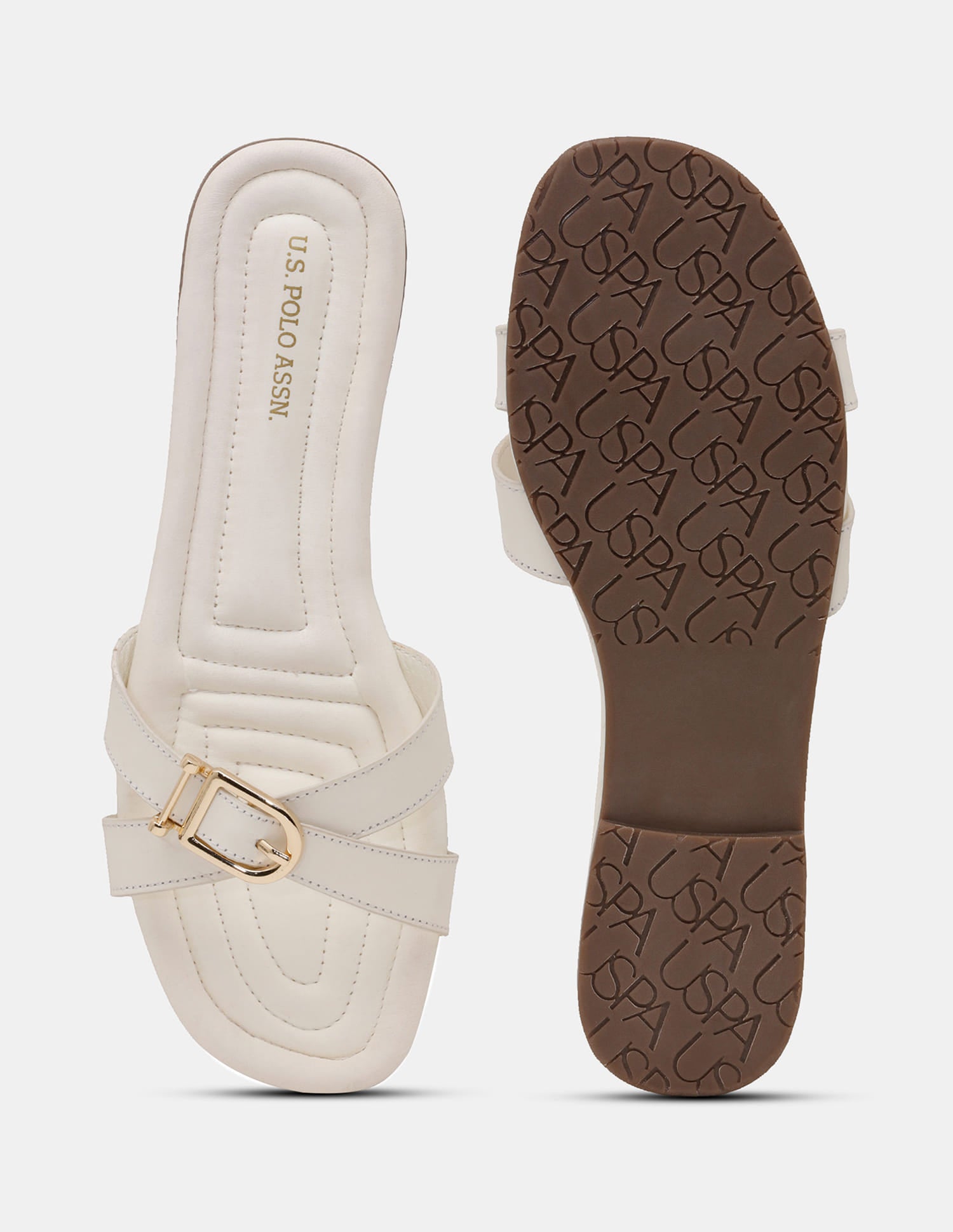 Women Dahye Textured Sole Cross Strap Sandals Off White - U.S. Polo Assn. India | Large
