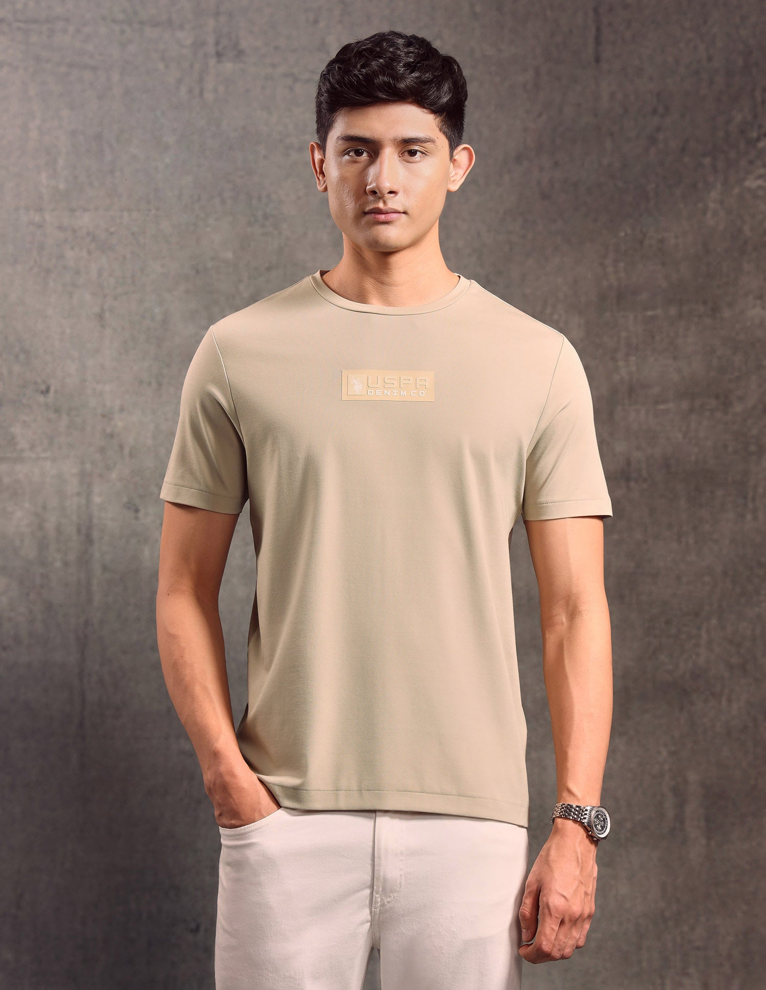 Solid Regular Fit T-shirt Beige - U.S. POLO ASSN. | Large