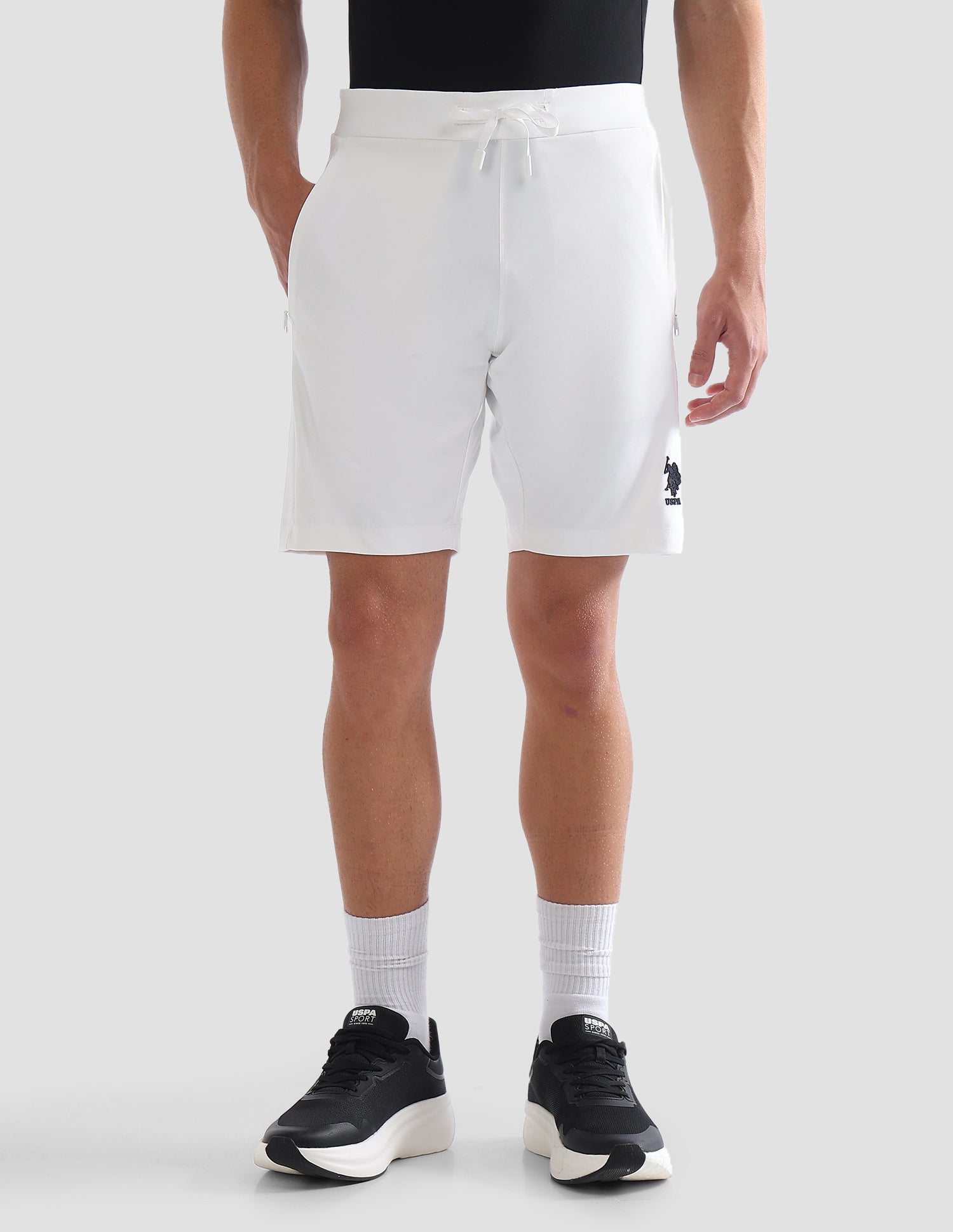 Slim Fit Mid Rise Active Shorts Off White - U.S. Polo Assn. India | Large