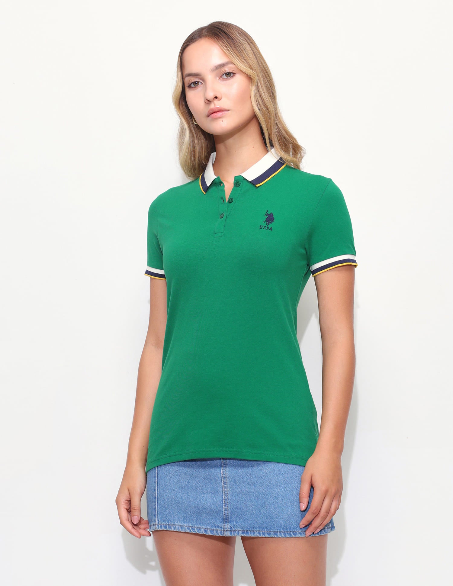 Striped Collar Regular Fit Polo Shirt Green - U.S. Polo Assn. India | Large