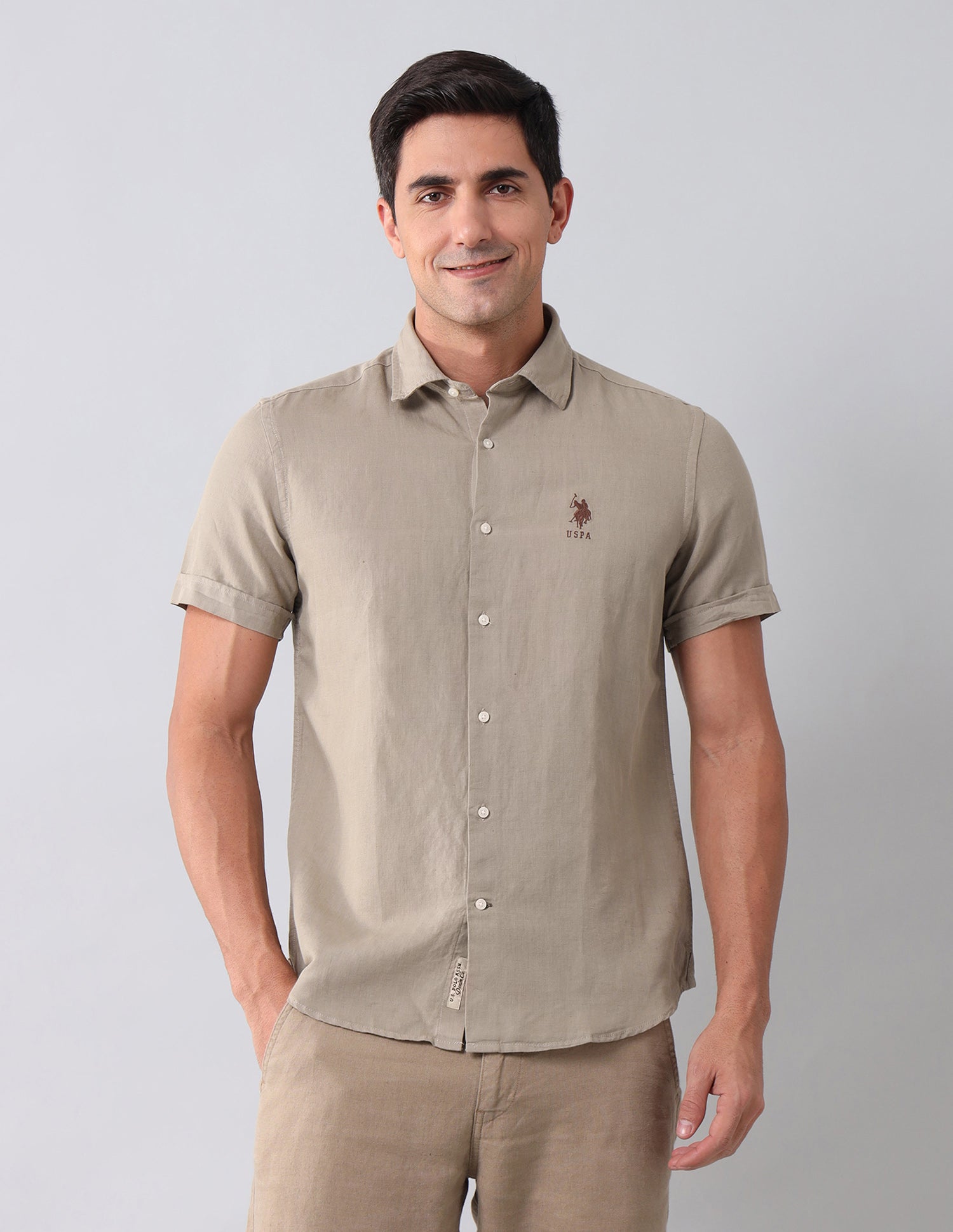 Regular Fit Solid Shirt Khaki - U.S. Polo Assn. India | Large