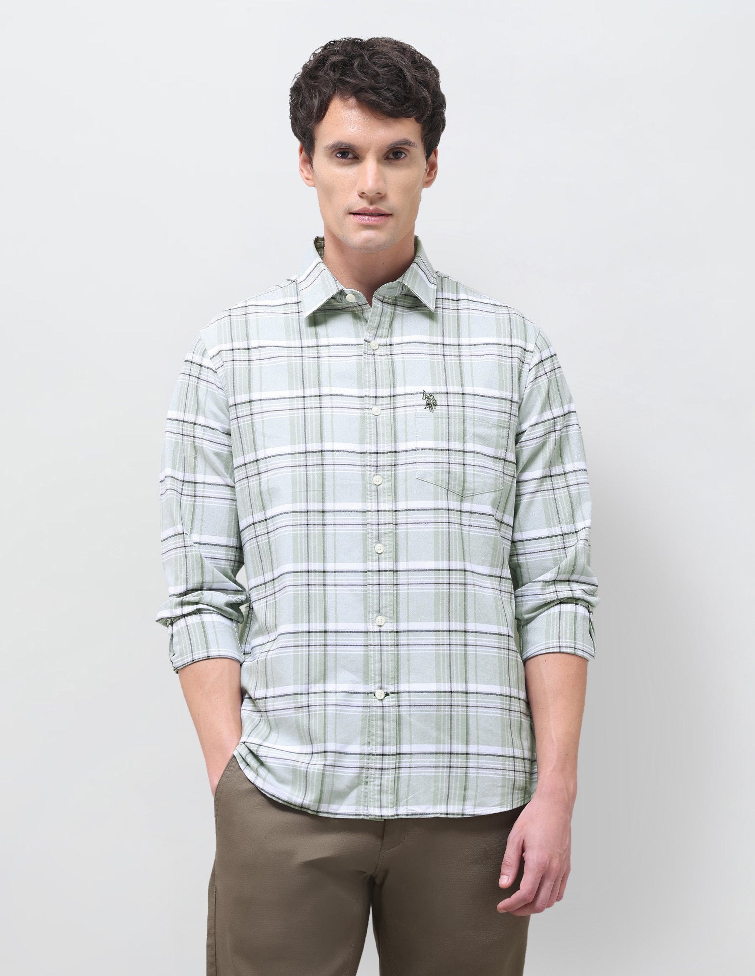 Oxford Tartan Checked Shirt Light Green - U.S. Polo Assn. India | Large