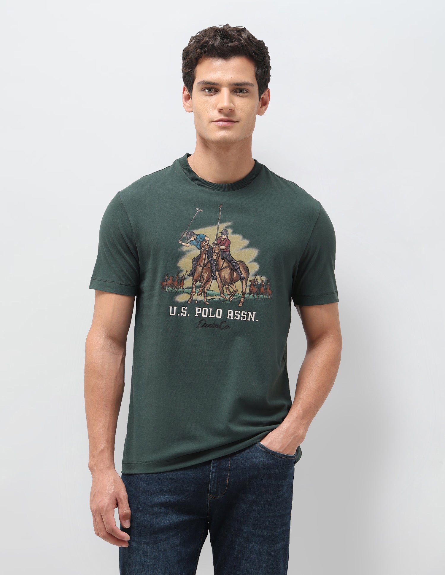 Graphic Brand Printed Slim Fit T-Shirt Olive - U.S. Polo Assn. India | Large
