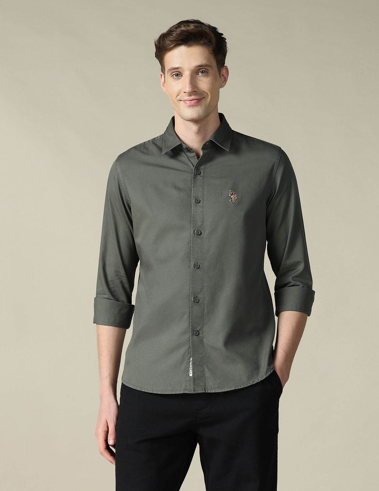 Twill Regular Fit Shirt Olive - U.S. Polo Assn. India | Large