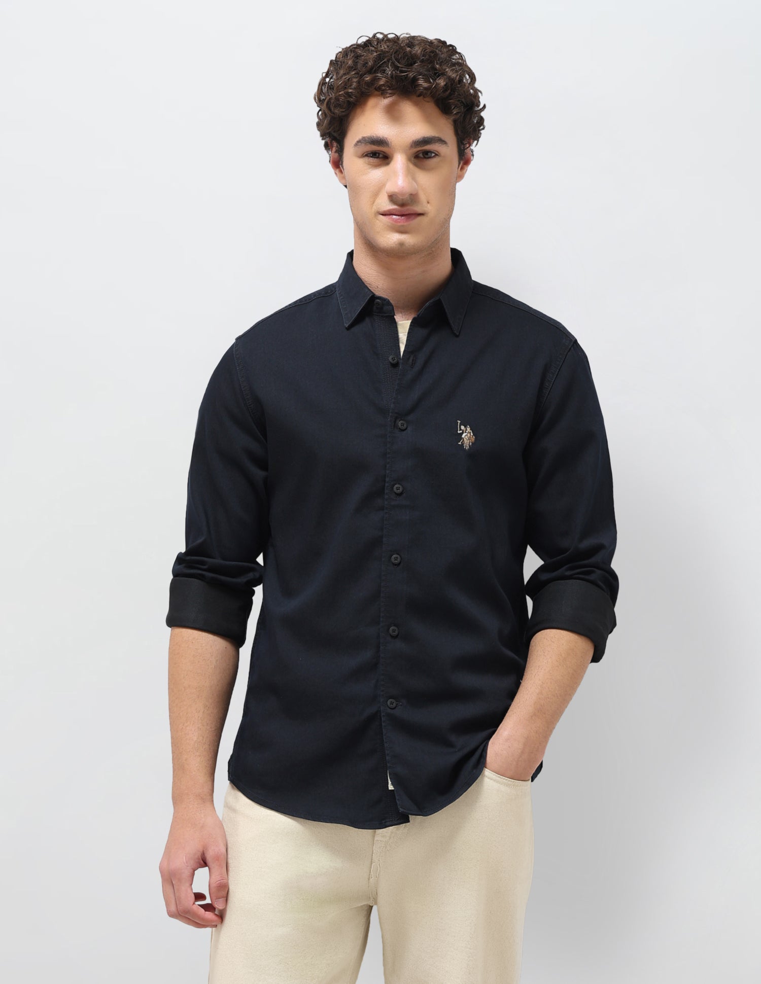 Regular Fit Twill Shirt Dark Indigo - U.S. Polo Assn. India | Large