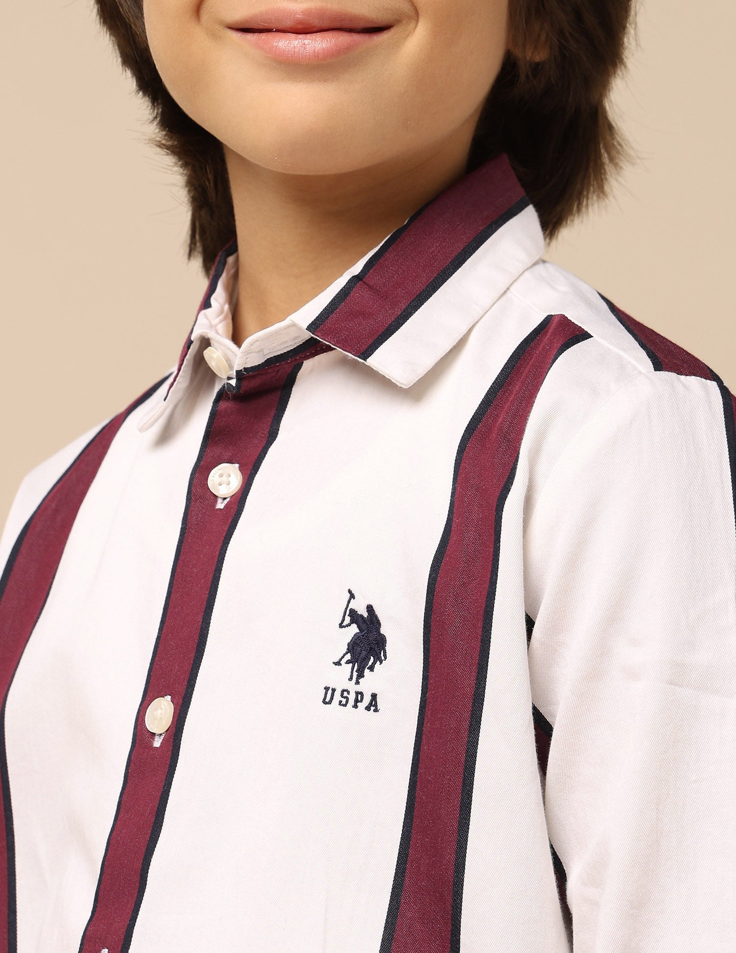 Boys Vertical Striped Twill Shirt Off White - U.S. POLO ASSN. | Large