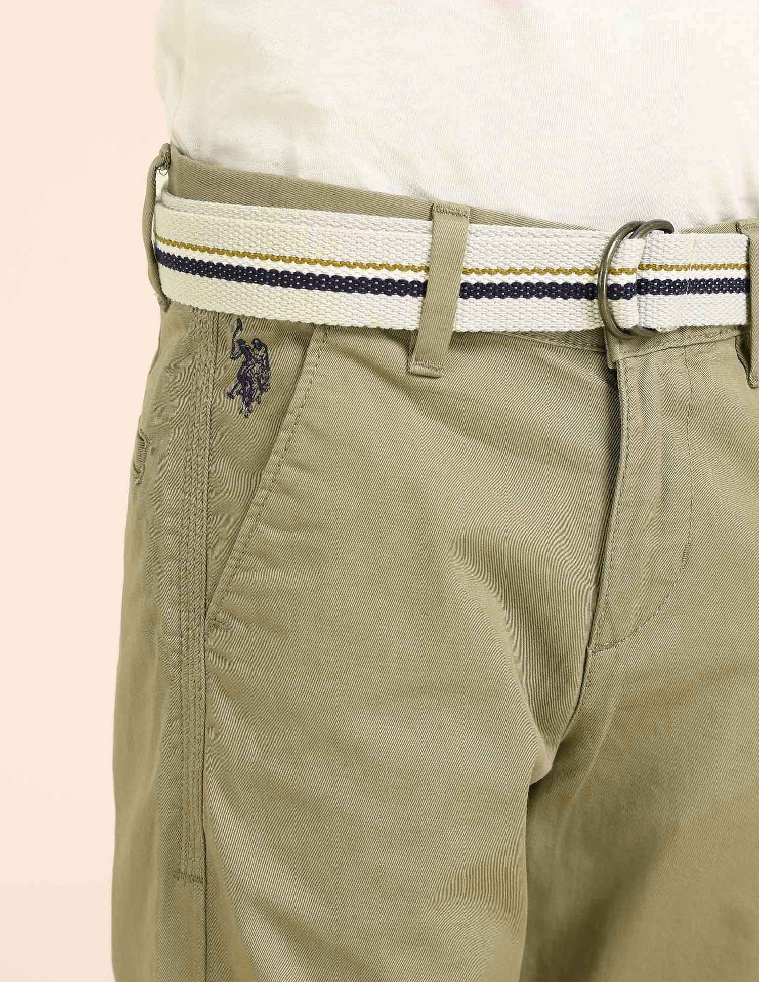 Boys Pure Cotton Slim Fit Trousers Dark Khaki - U.S. POLO ASSN. | Large