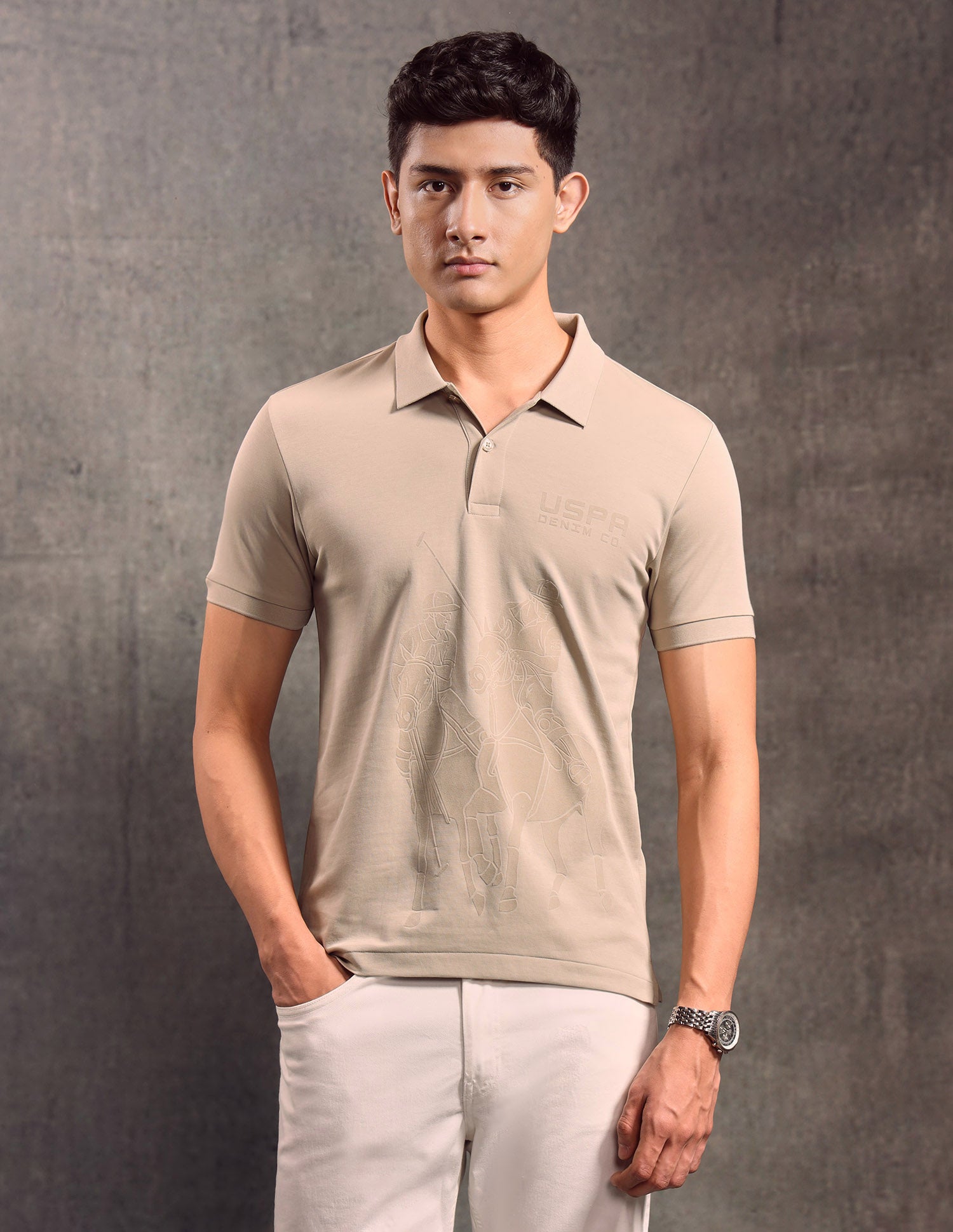 Graphic Printed Regular Fit Polo shirt Beige - U.S. POLO ASSN. | Large