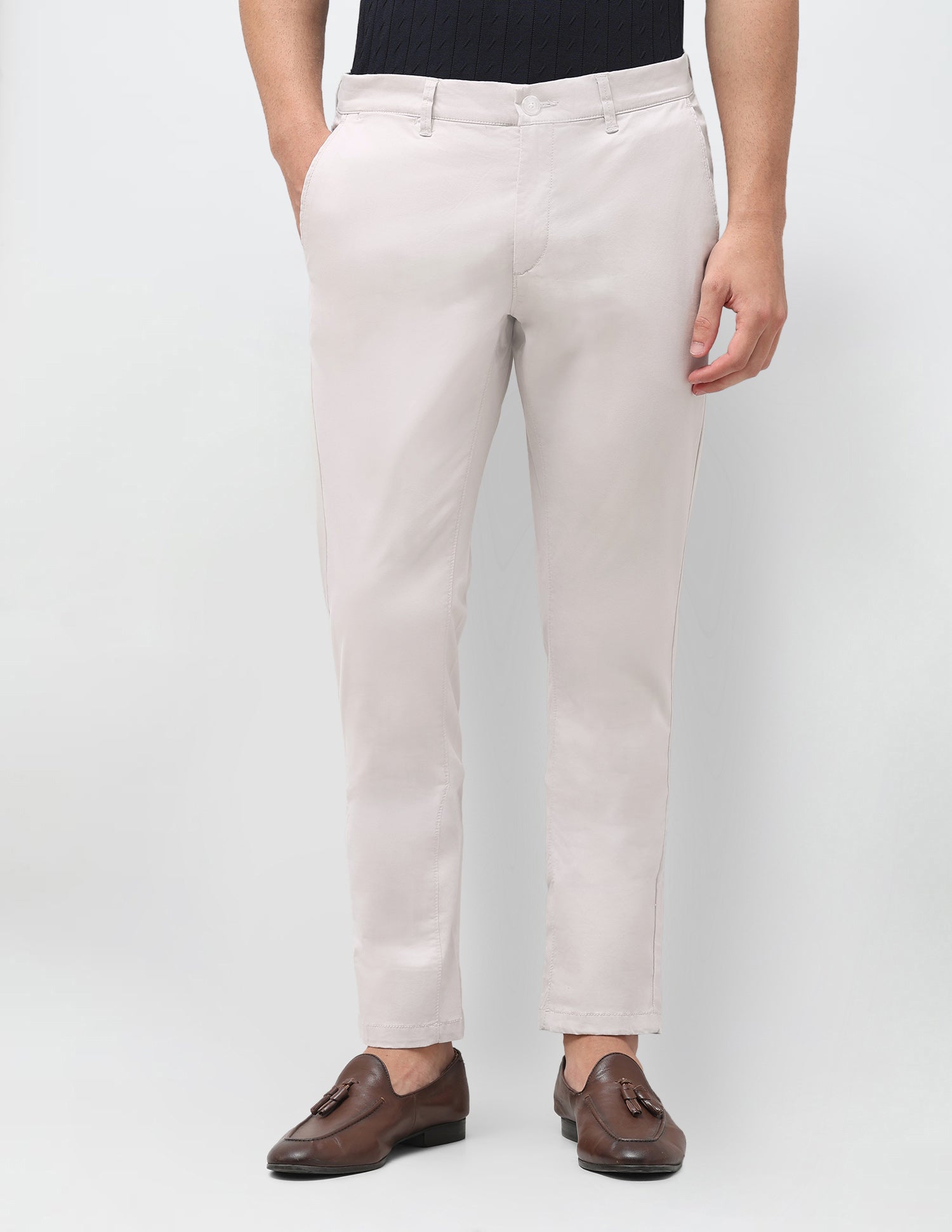 Denver Slim Fit Satin Trousers LightGrey - U.S. Polo Assn. India | Large