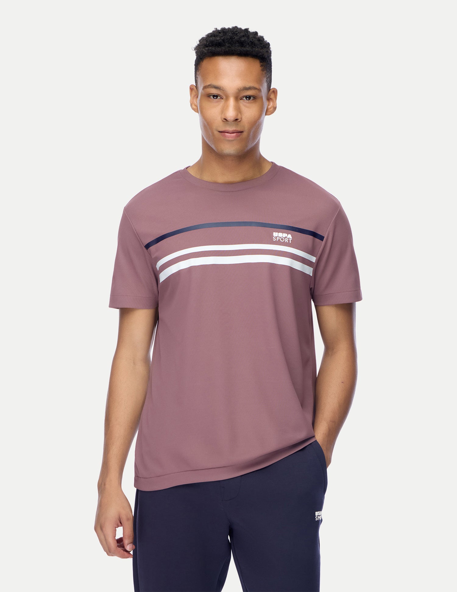 Horizontal Striped Regular Fit Active T-Shirt Lavender - U.S. Polo Assn. India | Large