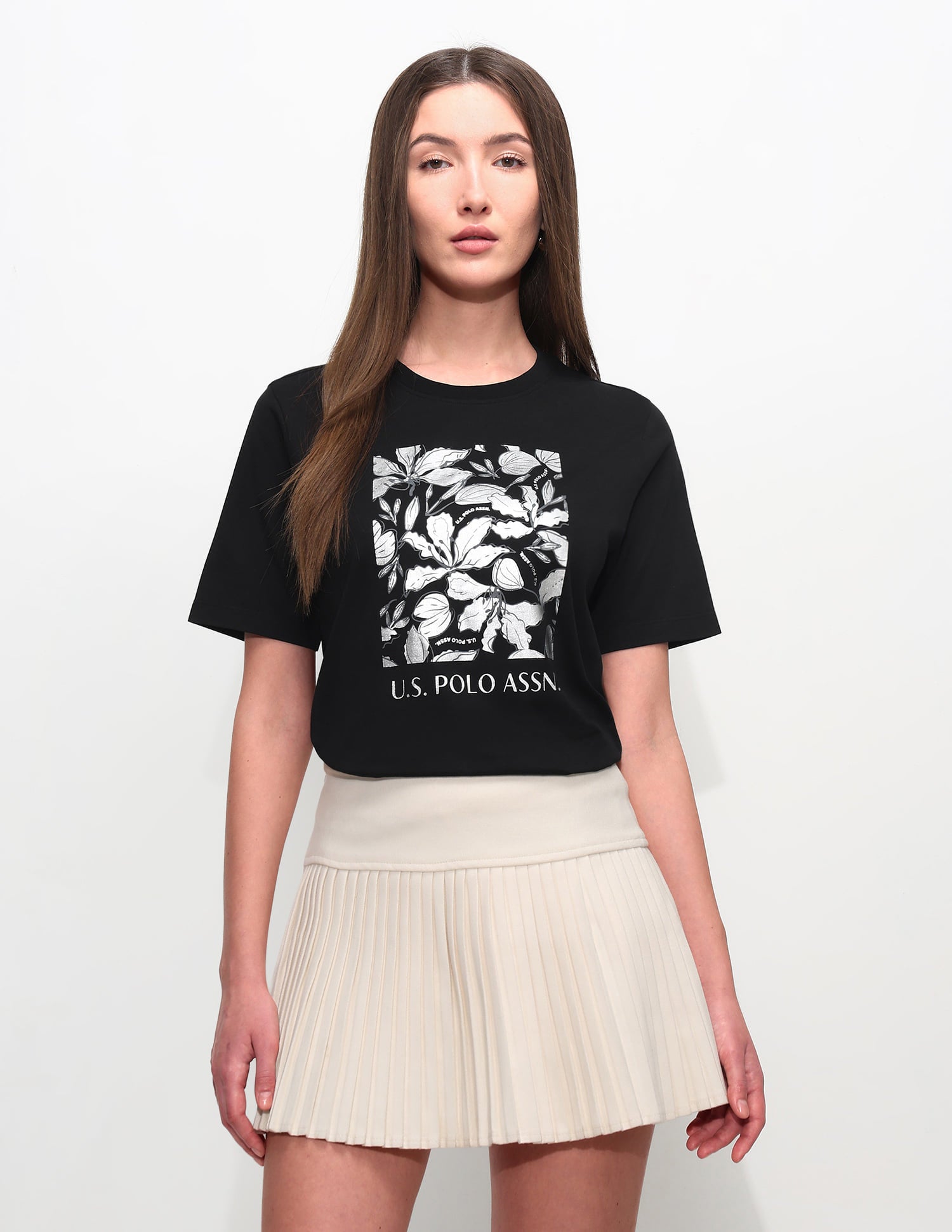 Boxy Fit Floral Printed T-Shirt Black - U.S. Polo Assn. India | Large