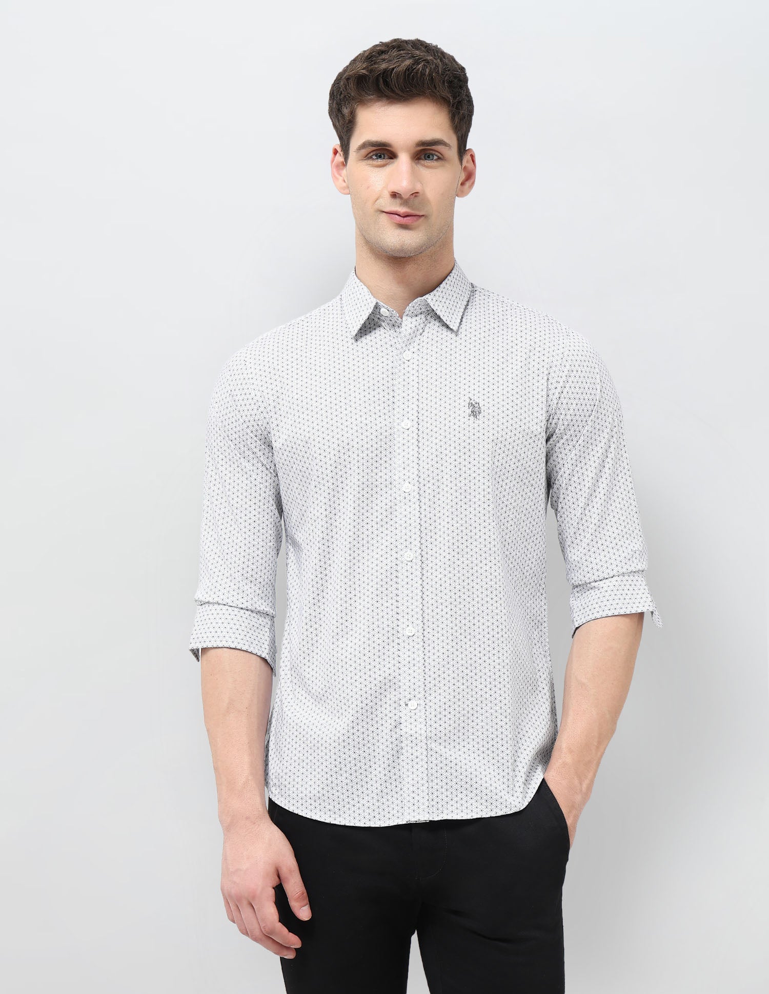 Geometric Printed Tailored Fit Shirt Grey - U.S. POLO ASSN. | Large
