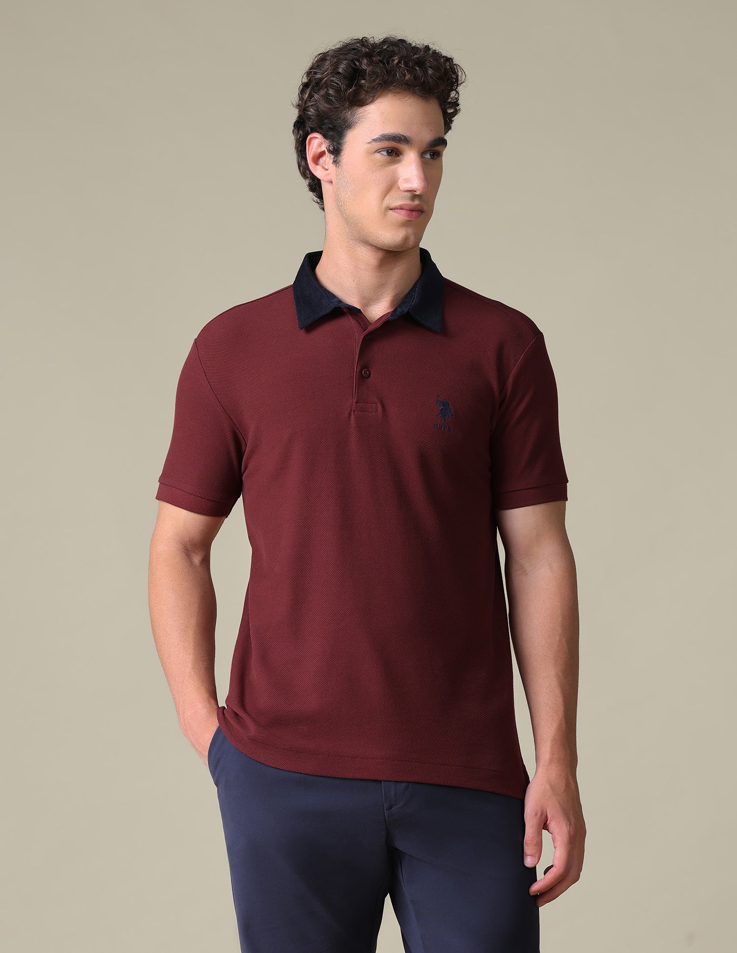 Regular Fit Solid Polo Shirt Wine - U.S. Polo Assn. India | Large