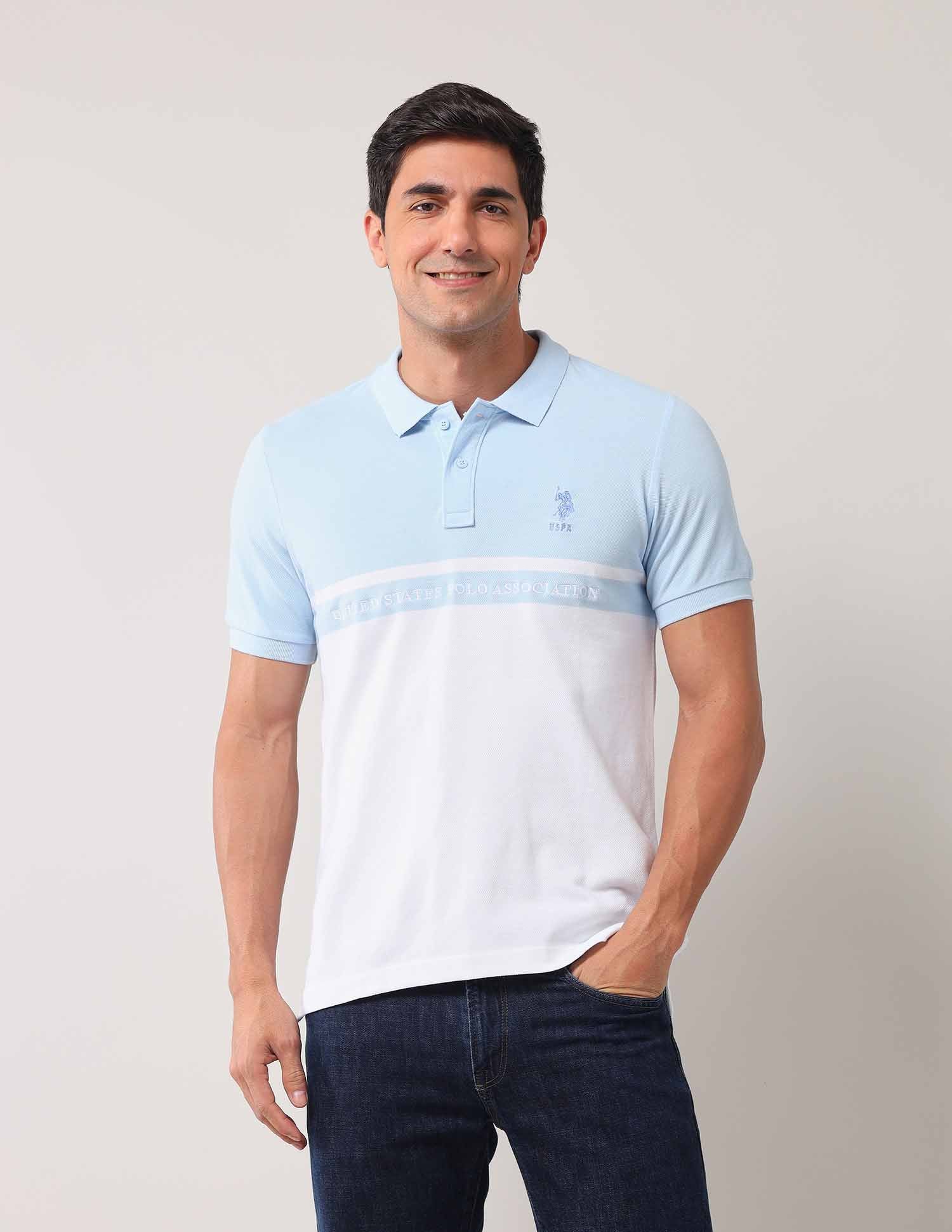 All Over Printed Pure Cotton Polo Shirt Light Blue - U.S. Polo Assn. India | Large