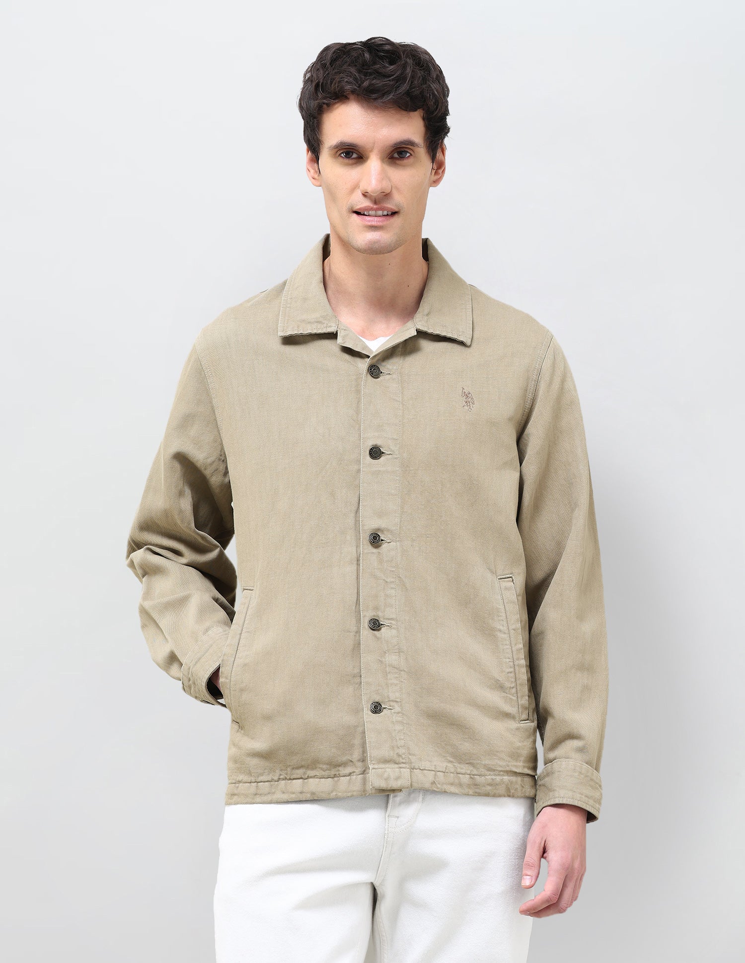 Solid Regular Fit Shacket Khaki - U.S. Polo Assn. India | Large