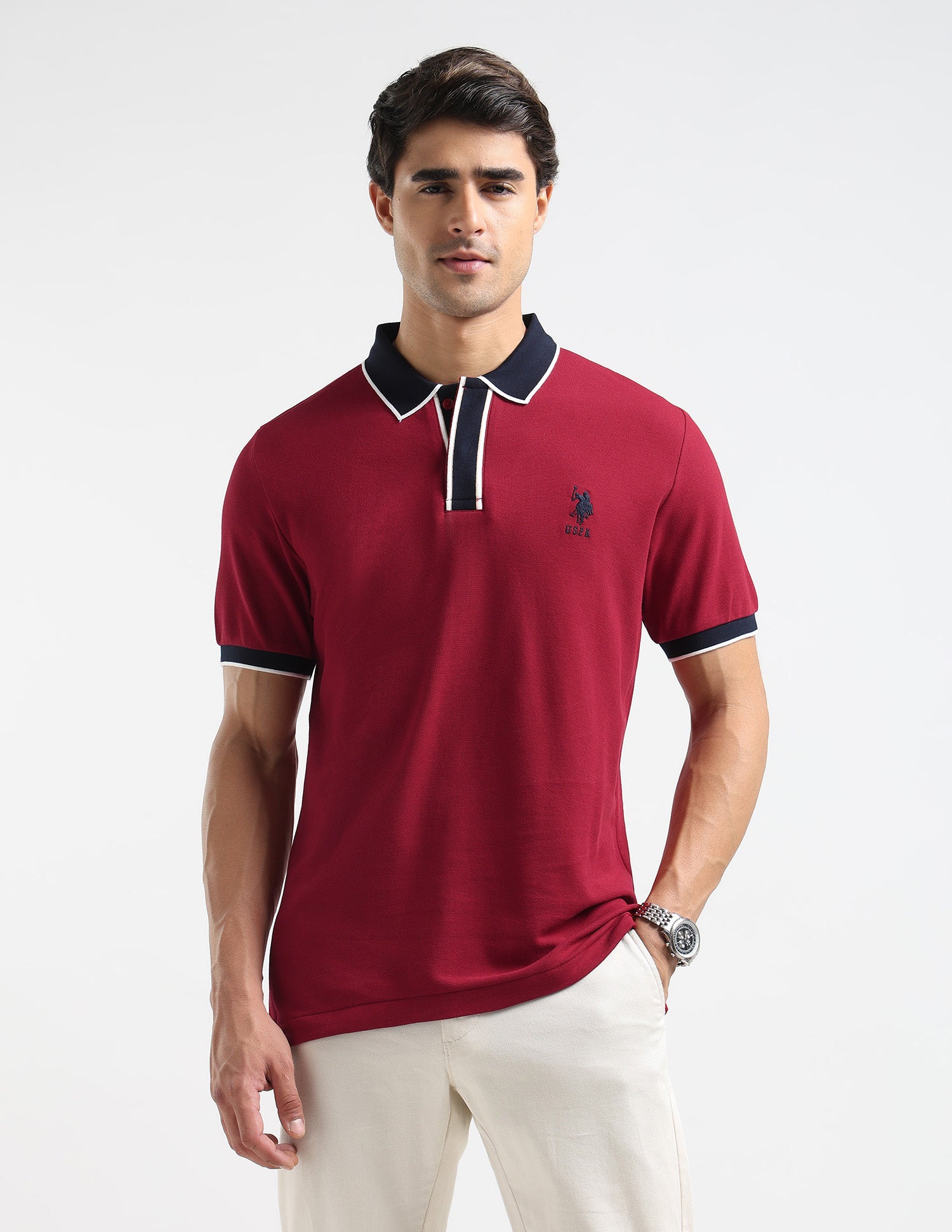 Pure Cotton Slim Fit Polo Shirt Red - U.S. POLO ASSN. | Large