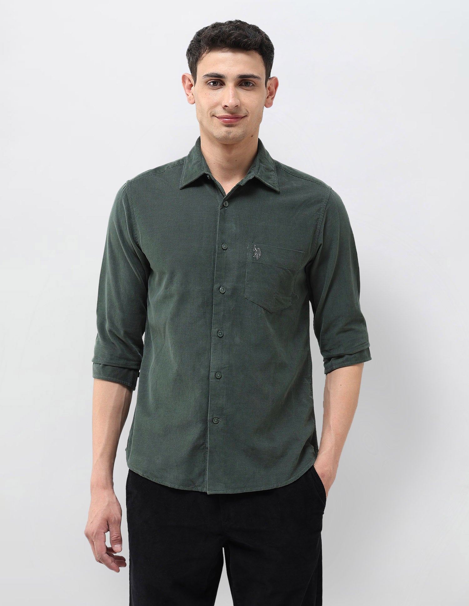 Corduroy Tailored Fit Shirt Green - U.S. POLO ASSN. | Large