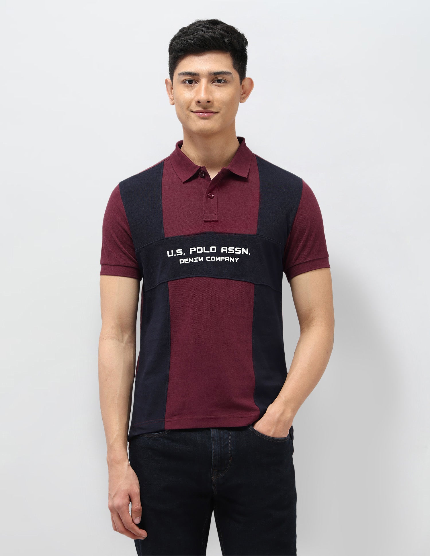 Colourblocked Pure Cotton Polo Shirt Maroon - U.S. Polo Assn. India | Large