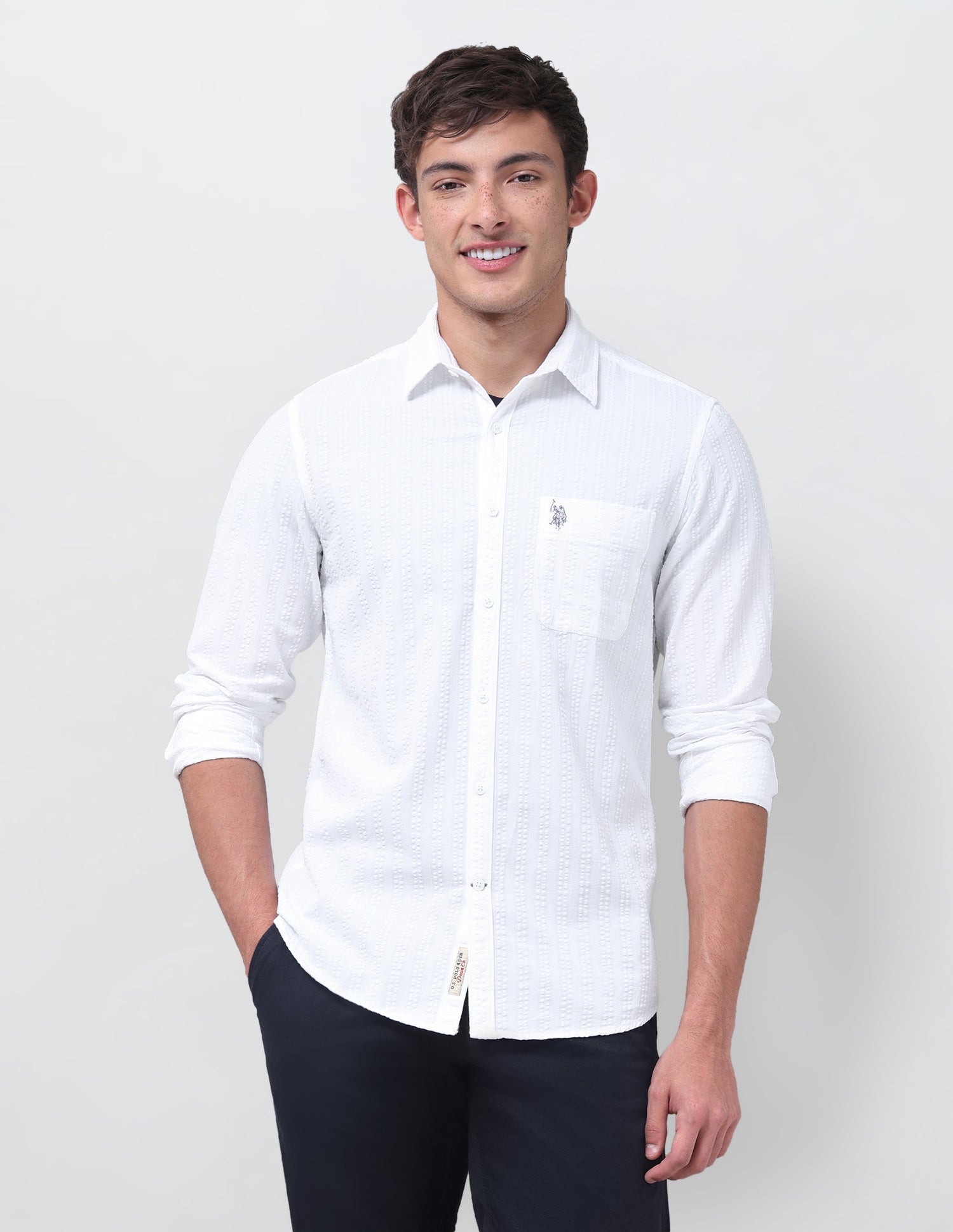 Textured Regular Fit Shirt White - U.S. Polo Assn. India | Large