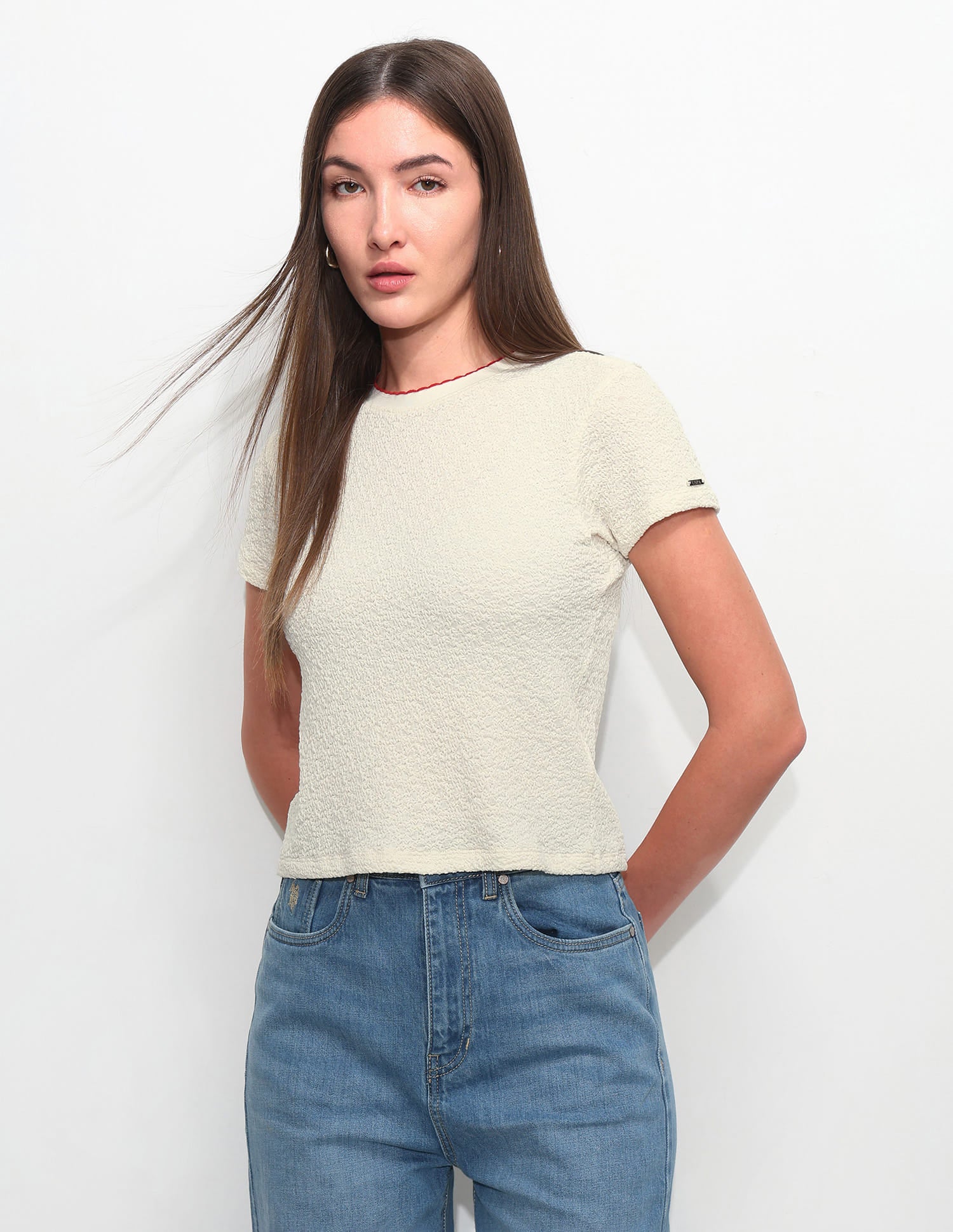 Fitted Textured T-Shirt White - U.S. Polo Assn. India | Large