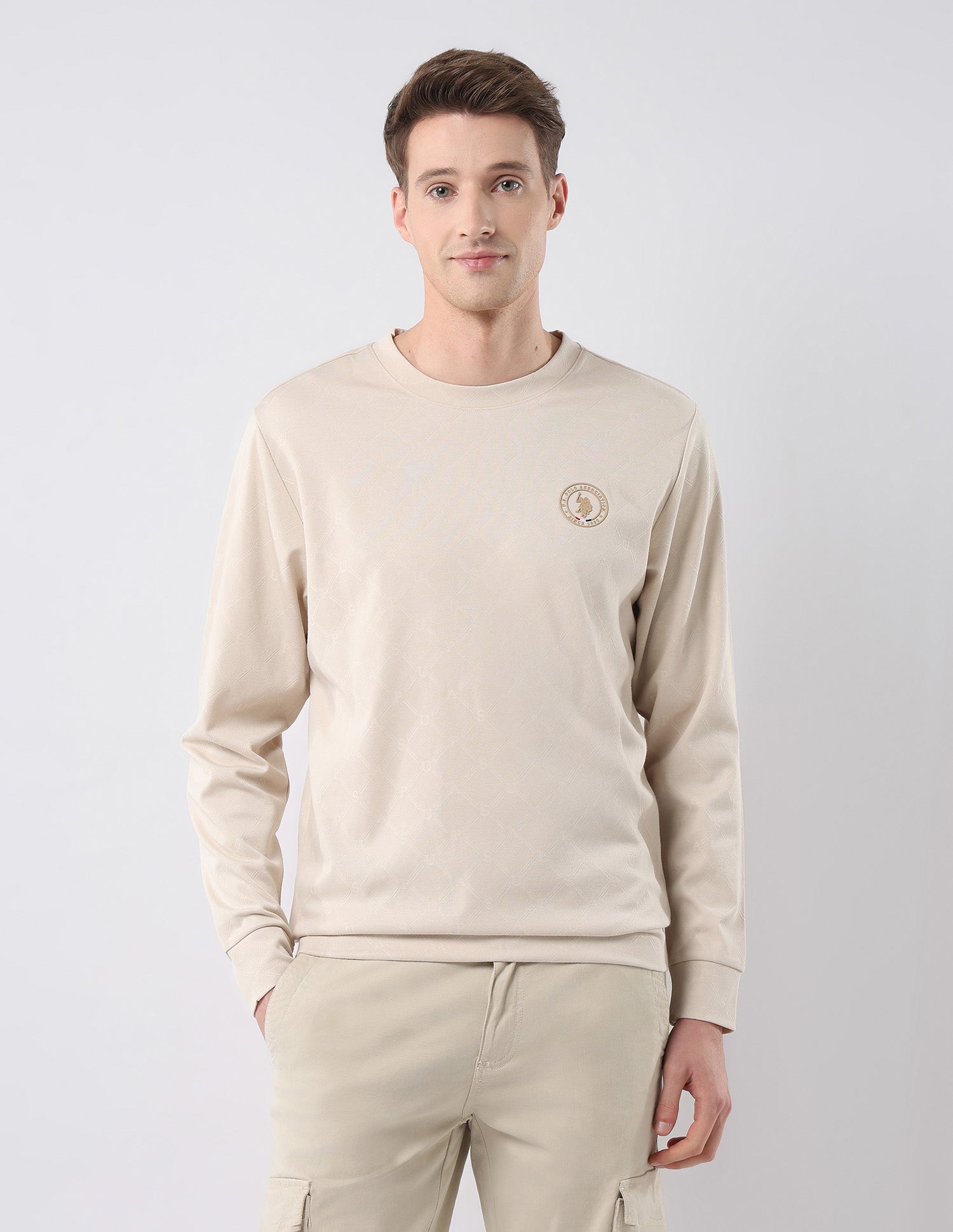 Self Design Brand Regular Fit Sweatshirt Beige - U.S. POLO ASSN. | Large