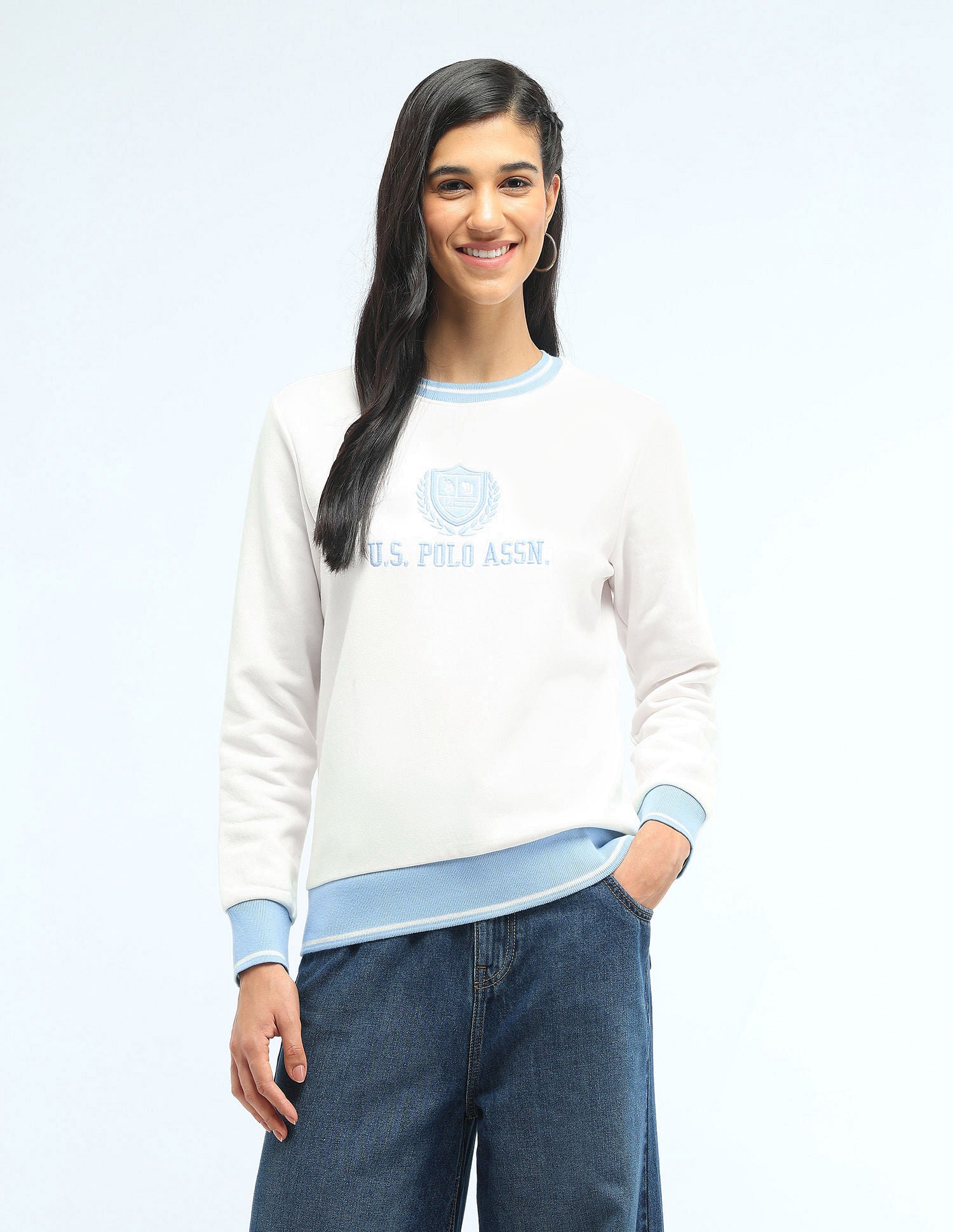 Brand Printed Regular Fit Sweatshirt Cream - U.S. Polo Assn. India | Large