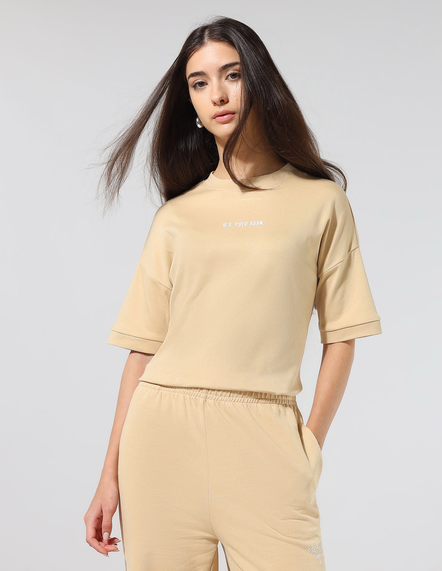 Boxy Fit Solid Lounge T-Shirt Beige - U.S. POLO ASSN. | Large