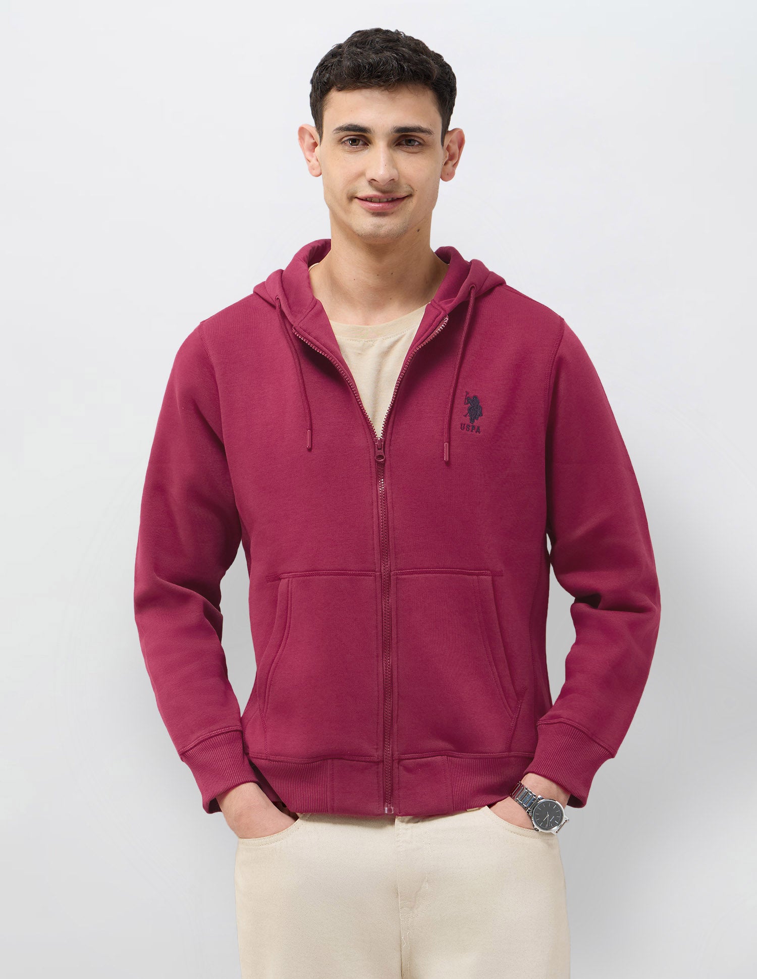 Solid Regular Fit Sweatshirt Maroon - U.S. POLO ASSN. | Large