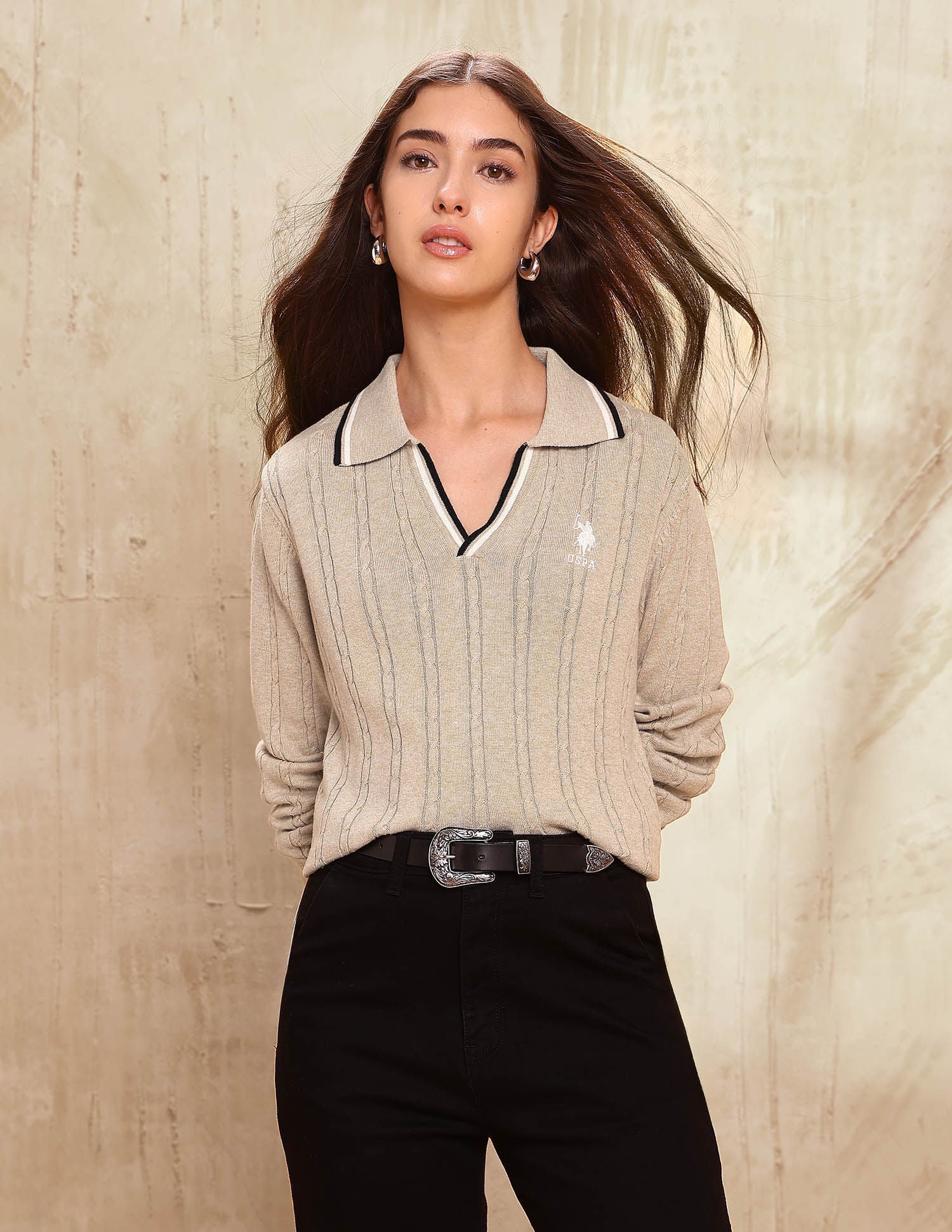 Regular Fit Textured Sweater White - U.S. POLO ASSN. | Large