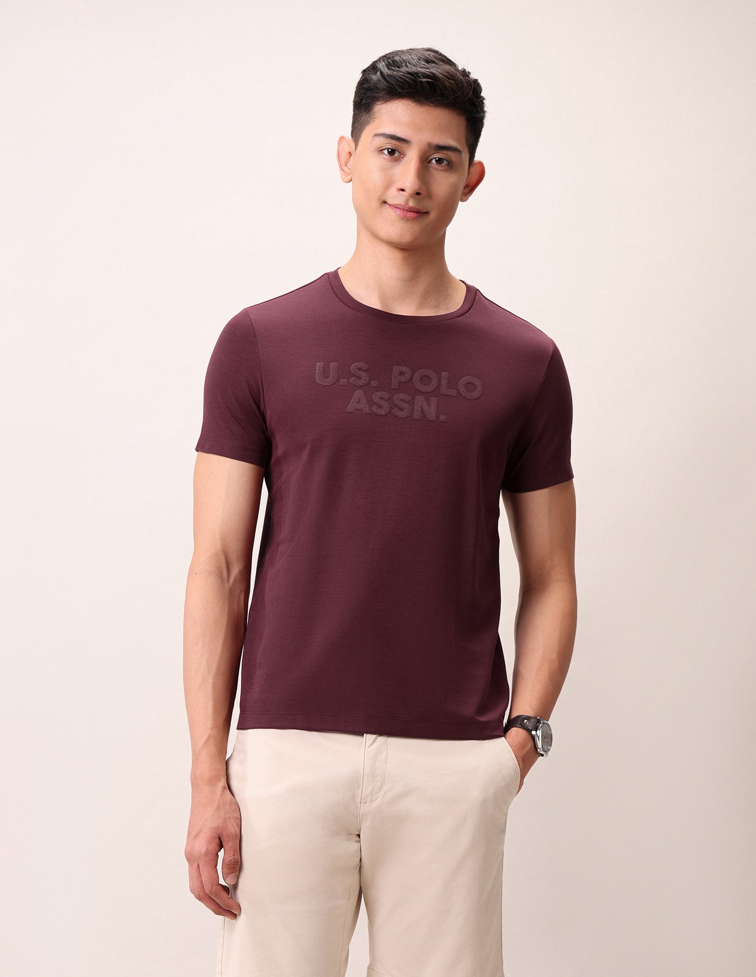 Brand Embossed Outdoor T-Shirt Maroon - U.S. Polo Assn. India | Large