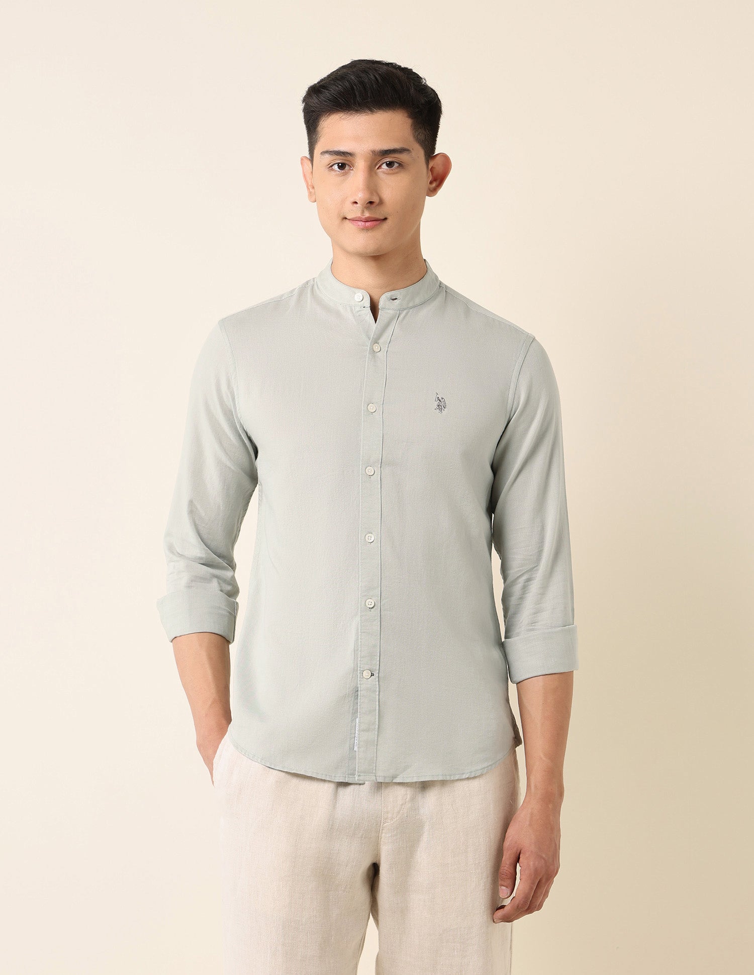 Tailored Fit Mandarin Shirt Light Green - U.S. Polo Assn. India | Large