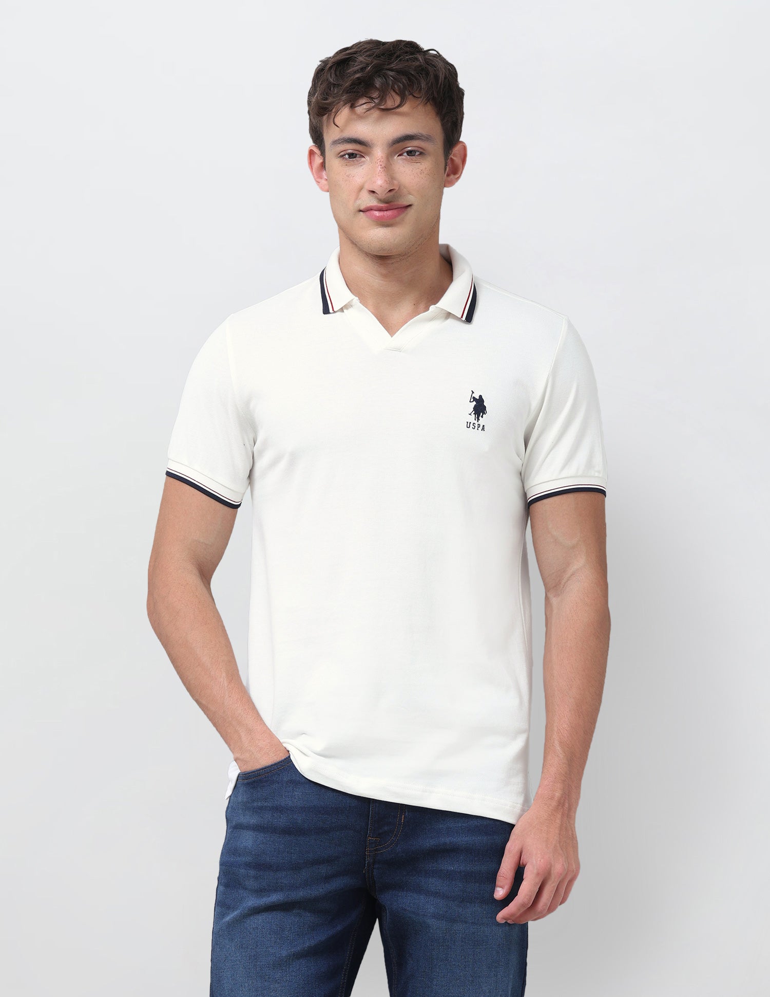 Solid Relaxed Fit Polo Shirt Off White - U.S. Polo Assn. India | Large