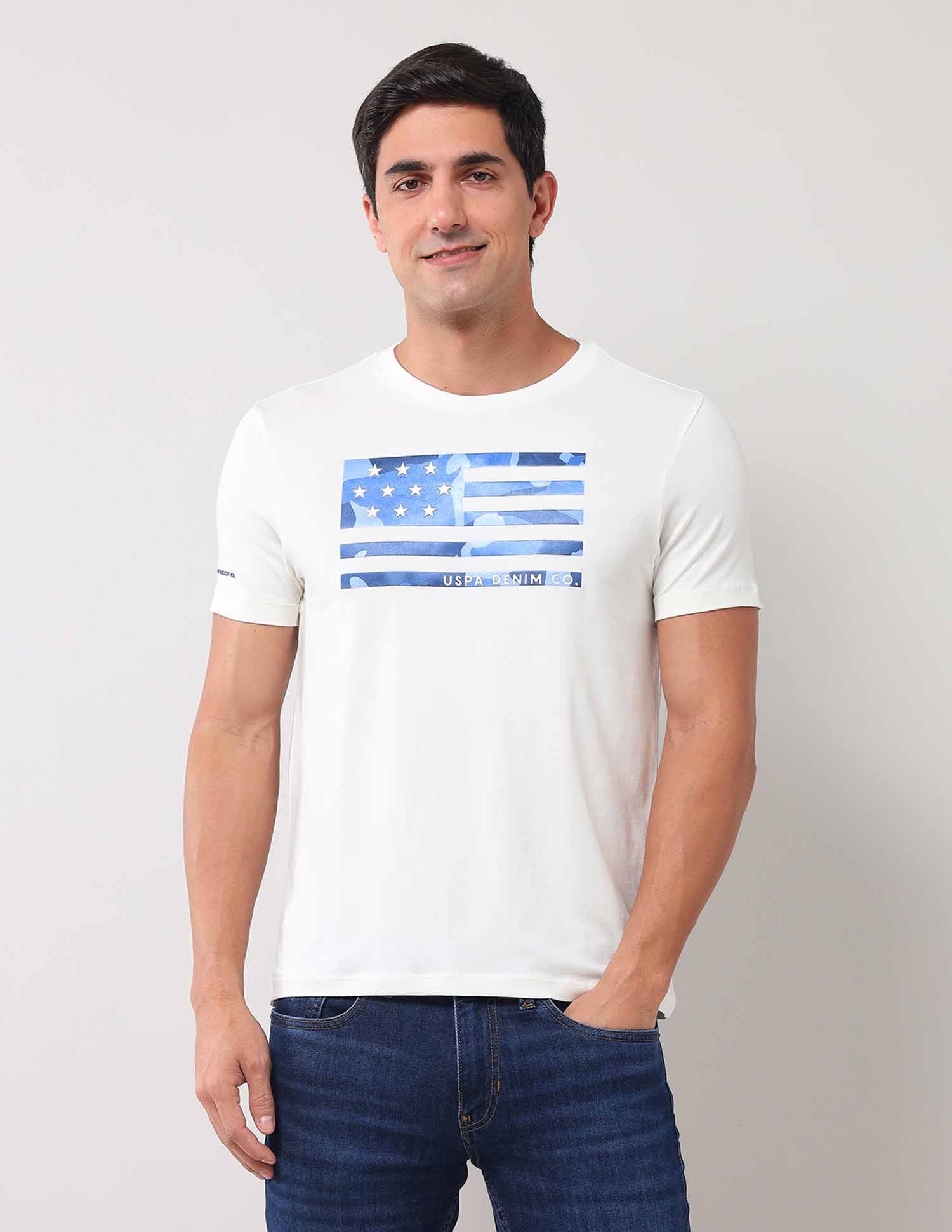 Brand Printed Muscle Fit T-Shirt Ivory - U.S. POLO ASSN. | Large