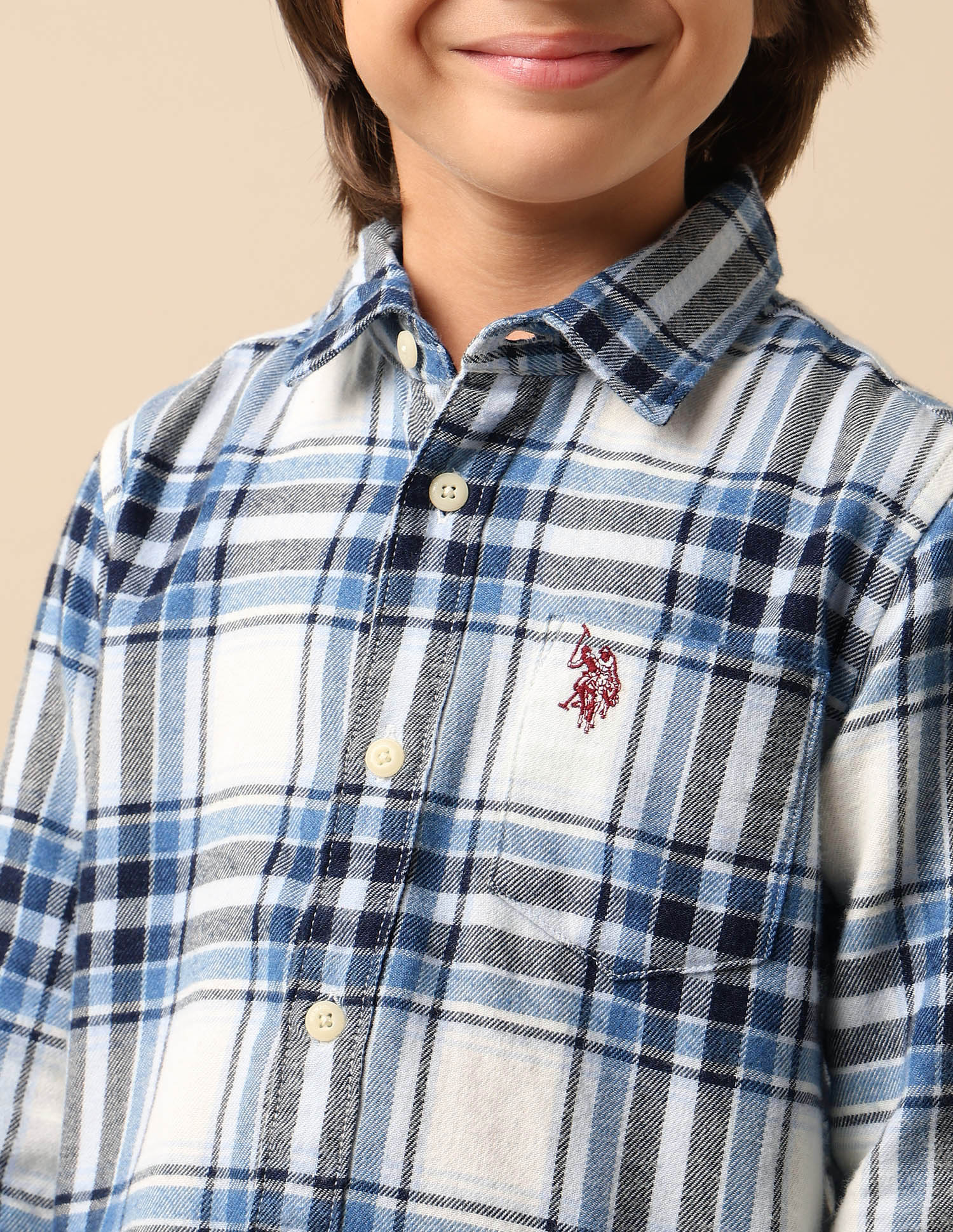 Boys Tartan Checked Twill Shirt Indigo - U.S. POLO ASSN. | Large
