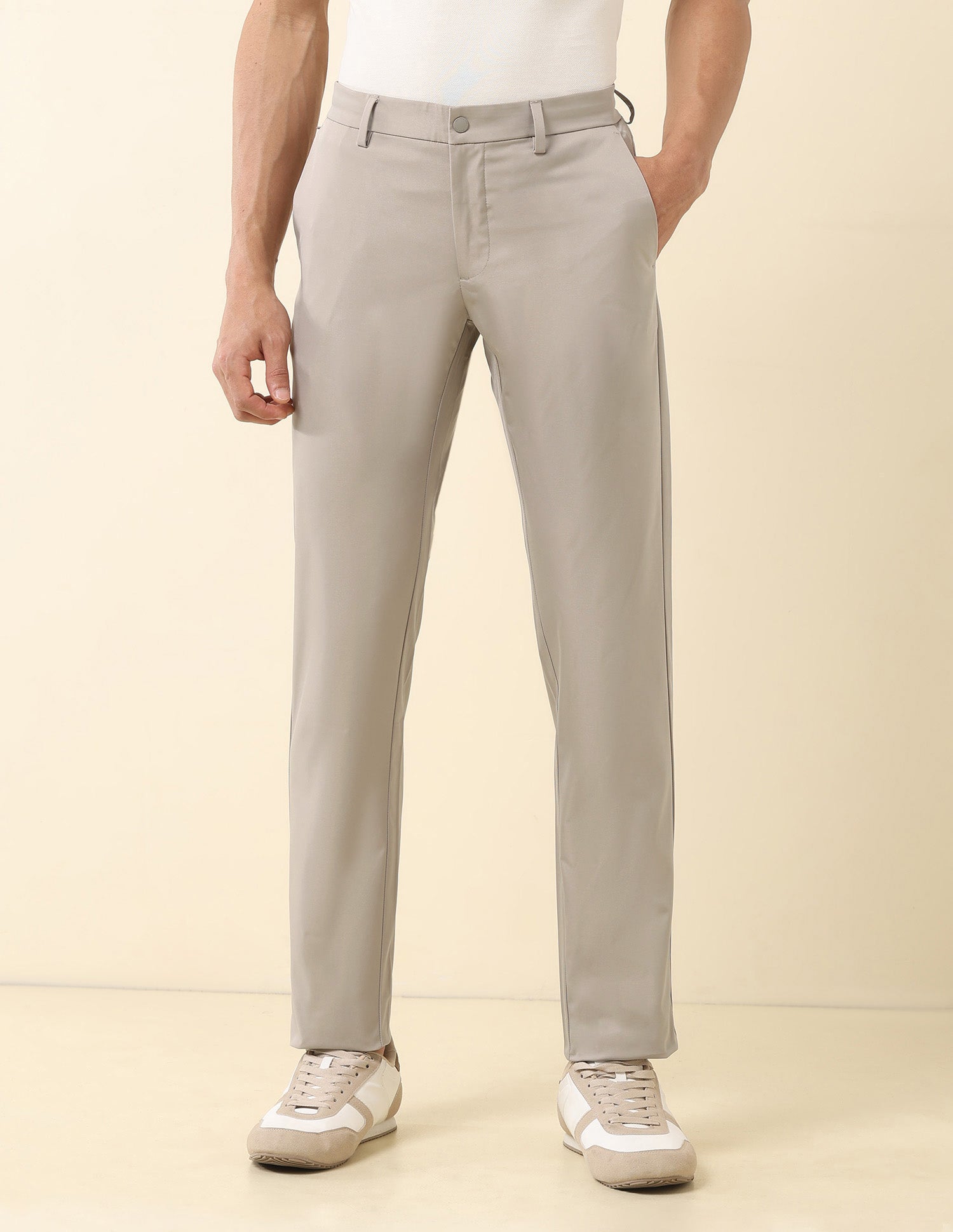 Solid Denver Slim Fit Trousers Stone - U.S. Polo Assn. India | Large